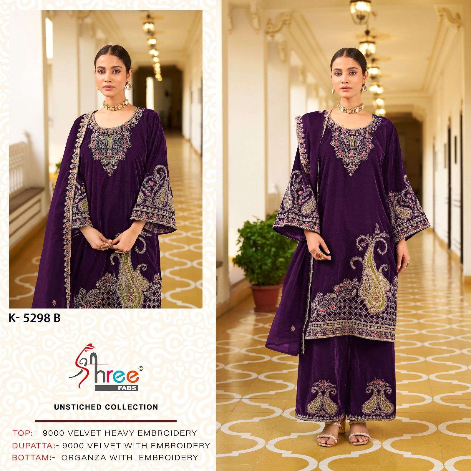 SHREE FAB K 5298 COLORS LATEST DESIGNER VELVET SUIT CATALOG EXPORTER 2024