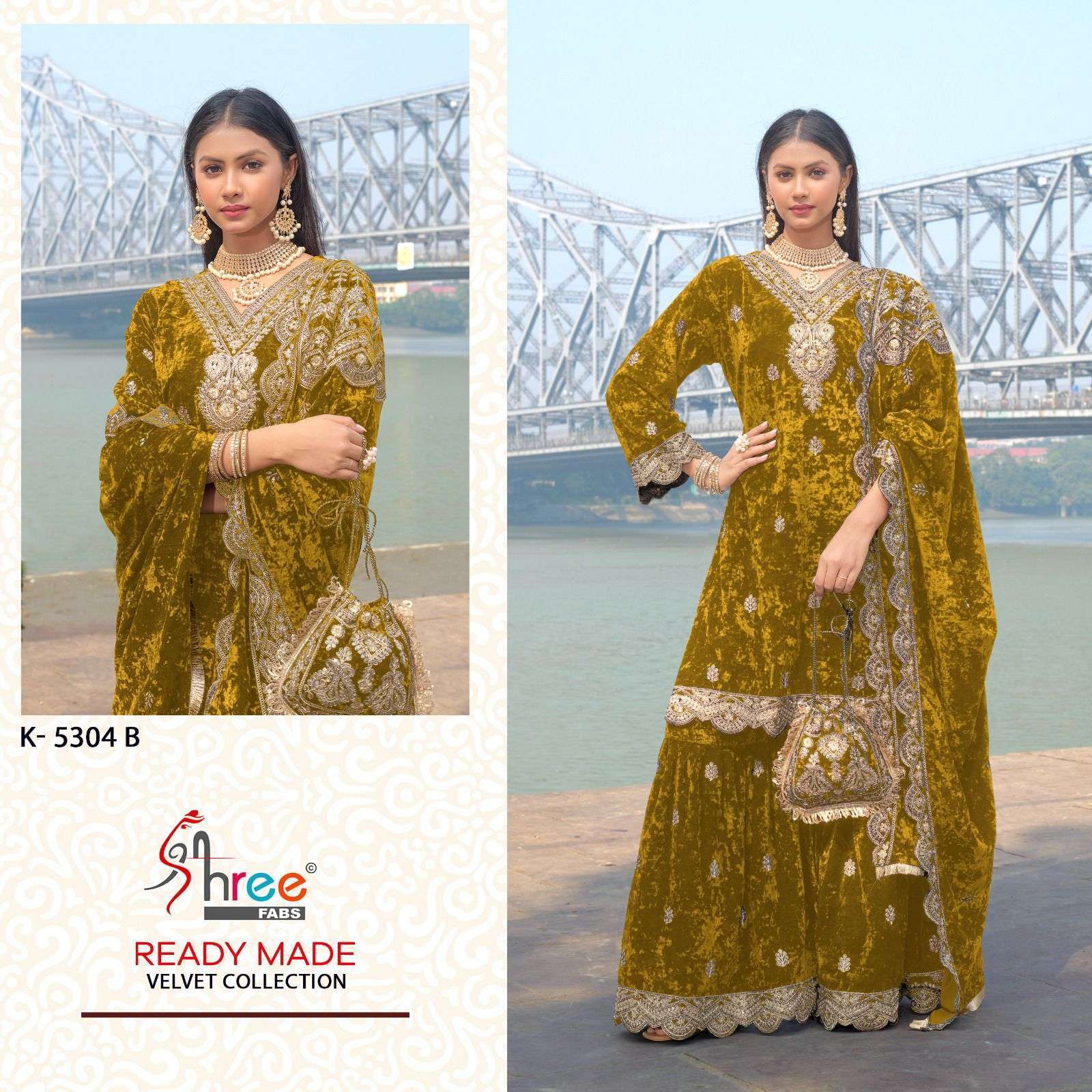 SHREE FAB K 5304 COLORS PARTY WEAR VELVET SHARARA DRESS WHOLESALE PRICE DEALER 