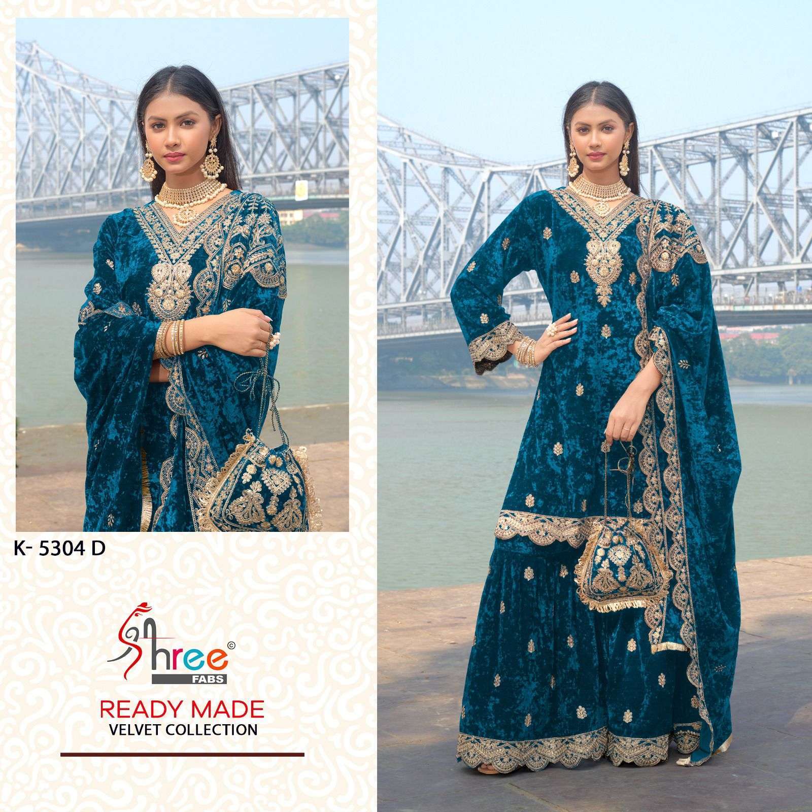SHREE FAB K 5304 COLORS PARTY WEAR VELVET SHARARA DRESS WHOLESALE PRICE DEALER 