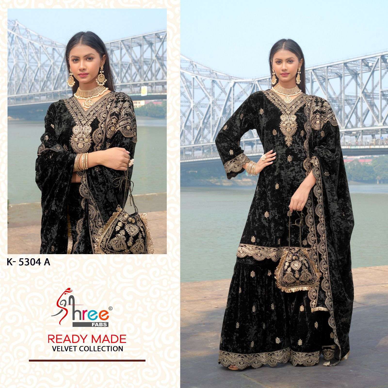 SHREE FAB K 5304 COLORS PARTY WEAR VELVET SHARARA DRESS WHOLESALE PRICE DEALER 