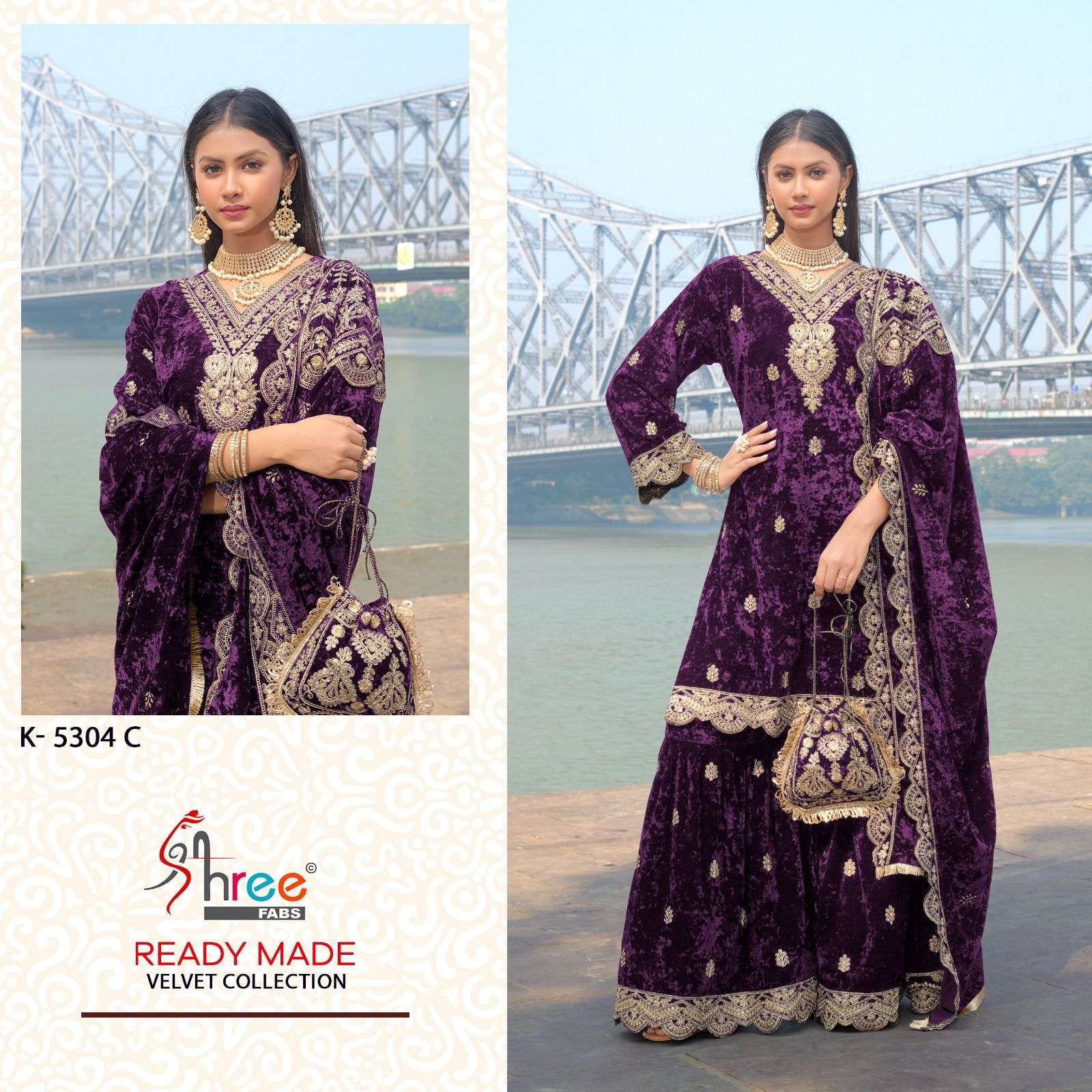 SHREE FAB K 5304 COLORS PARTY WEAR VELVET SHARARA DRESS WHOLESALE PRICE DEALER 