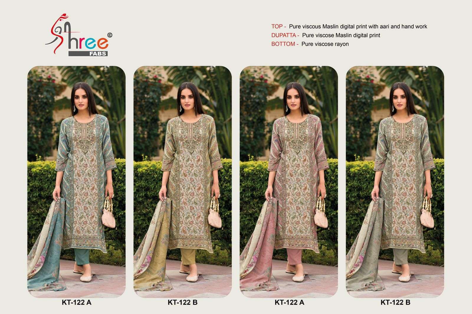 SHREE FAB KT 122 COLORS DESIGN MUSLIN DRESS COLLECTION WHOLESALER 