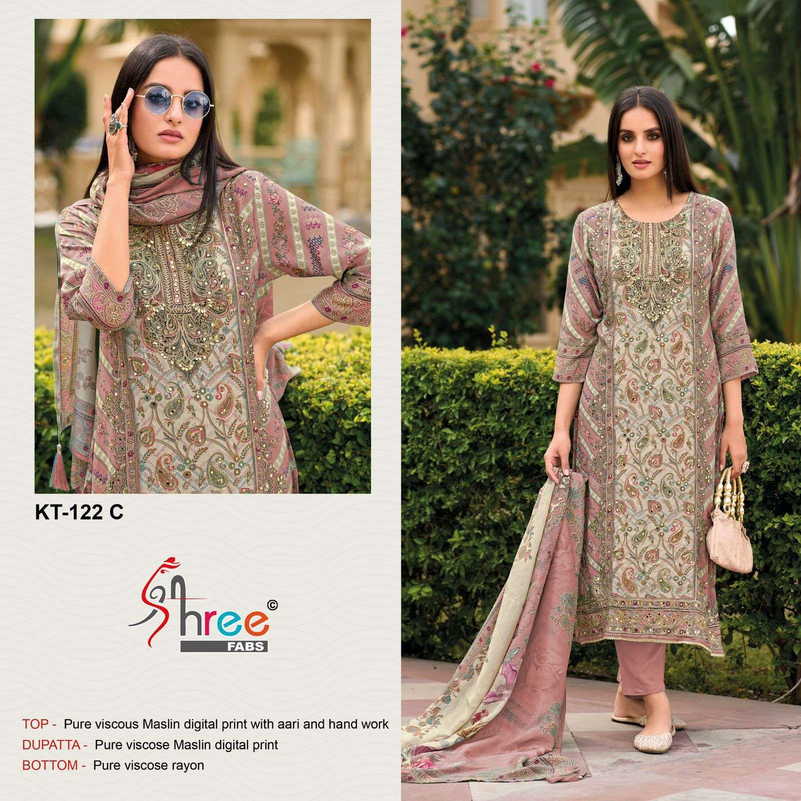 SHREE FAB KT 122 COLORS DESIGN MUSLIN DRESS COLLECTION WHOLESALER 