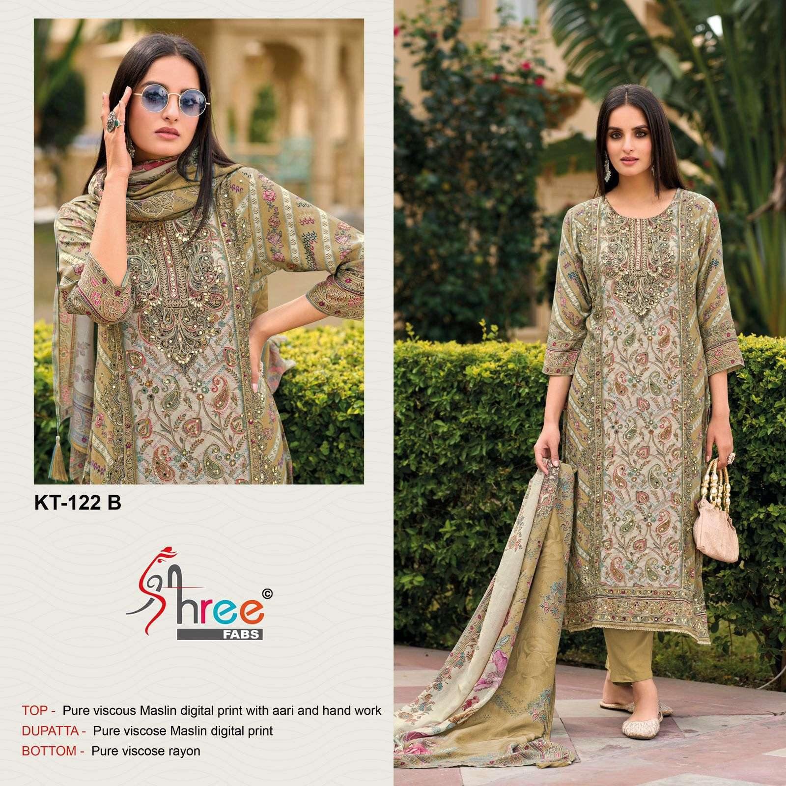 SHREE FAB KT 122 COLORS DESIGN MUSLIN DRESS COLLECTION WHOLESALER 