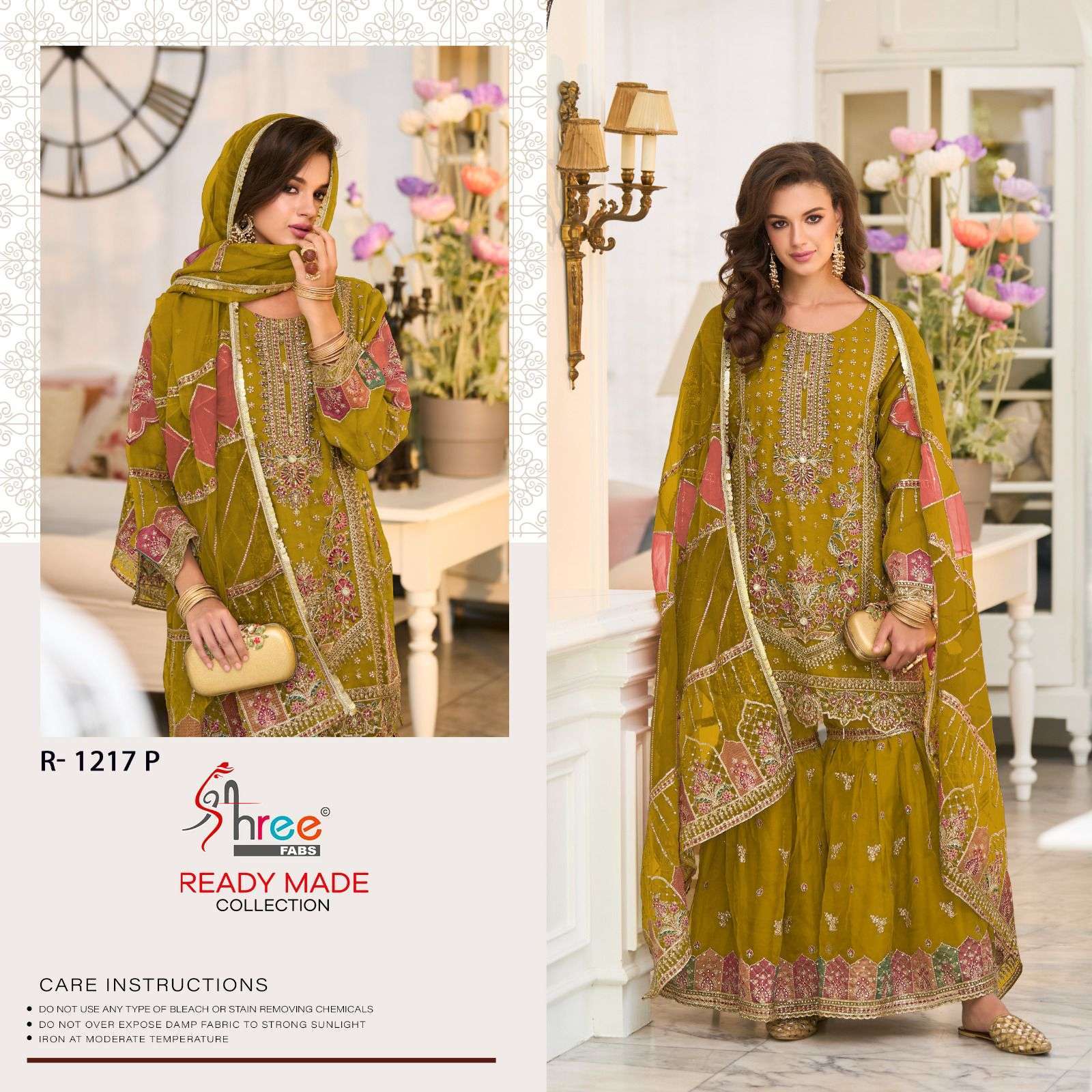 SHREE FAB R 1217 COLORS VOL 3 DESIGNER ORGANZA READYMADE PAKISTANI SUIT COLLECTION WHOLESALE PRICE 