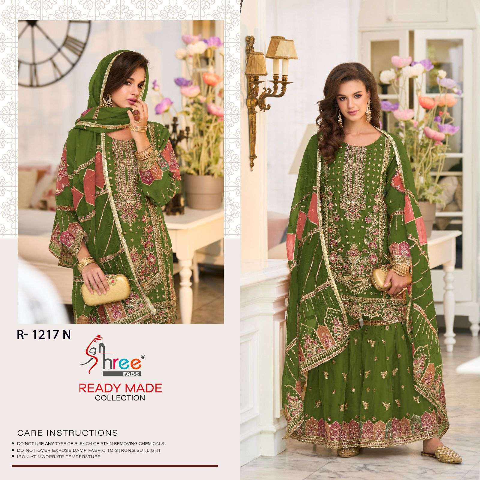 SHREE FAB R 1217 COLORS VOL 3 DESIGNER ORGANZA READYMADE PAKISTANI SUIT COLLECTION WHOLESALE PRICE 