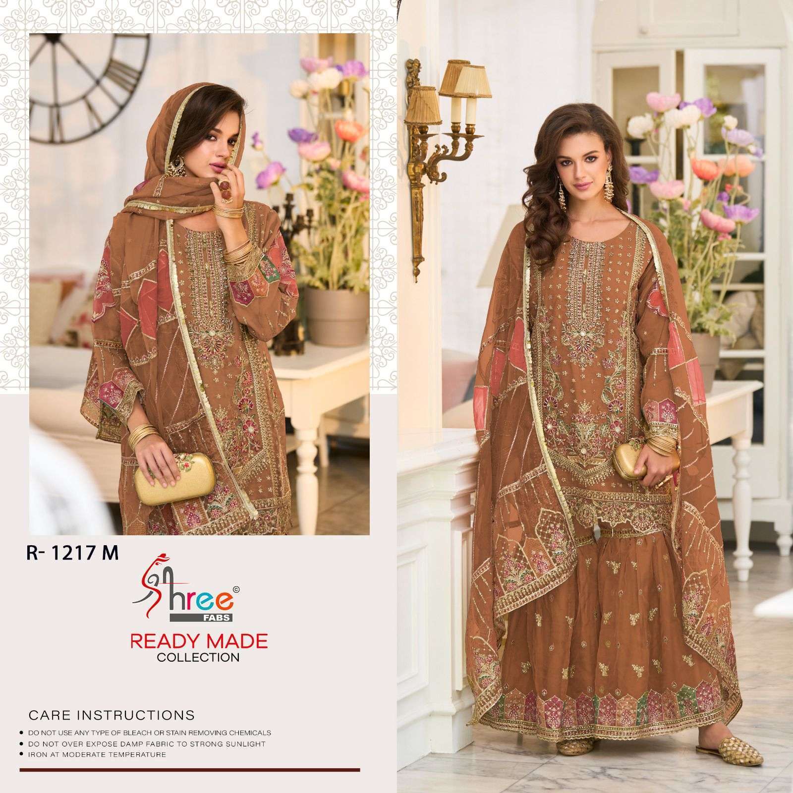 SHREE FAB R 1217 COLORS VOL 3 DESIGNER ORGANZA READYMADE PAKISTANI SUIT COLLECTION WHOLESALE PRICE 