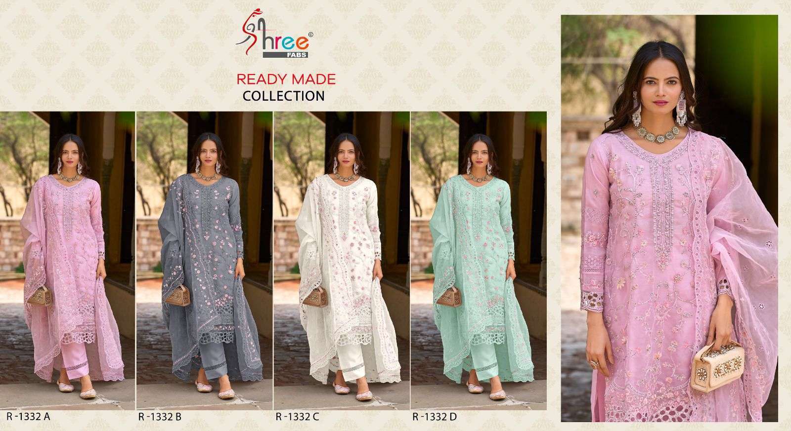 SHREE FAB R 1332 COLORS READYMADE PAKISTANI DESIGNER SUIT ORGANZA DRESS COLLECTION BEST RATE 