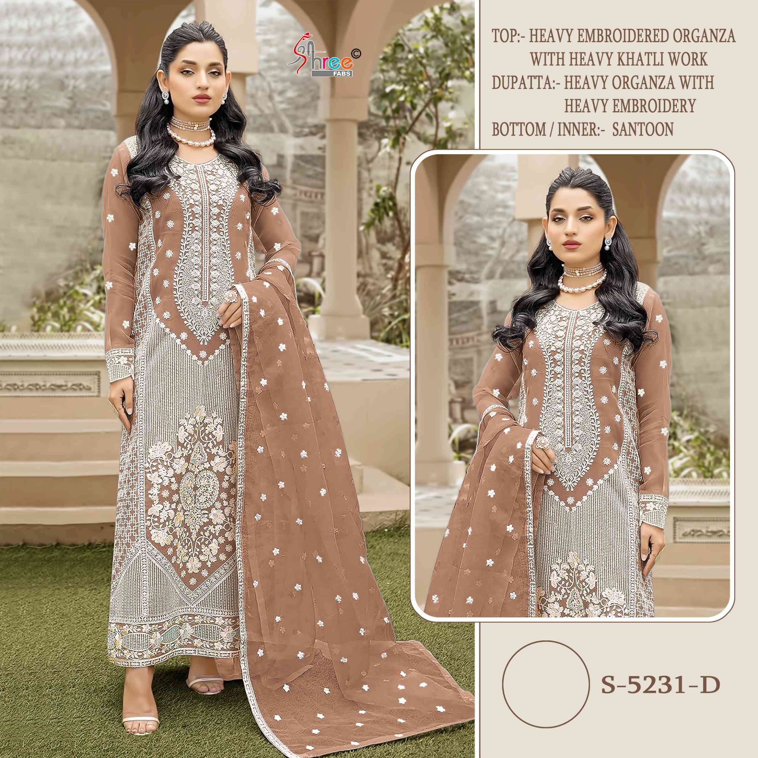 SHREE FAB S 5231 COLORS HEAVY ORGANZA EMBROIDERY PAKISTANI SUIT WHOLESALER IN SURAT 
