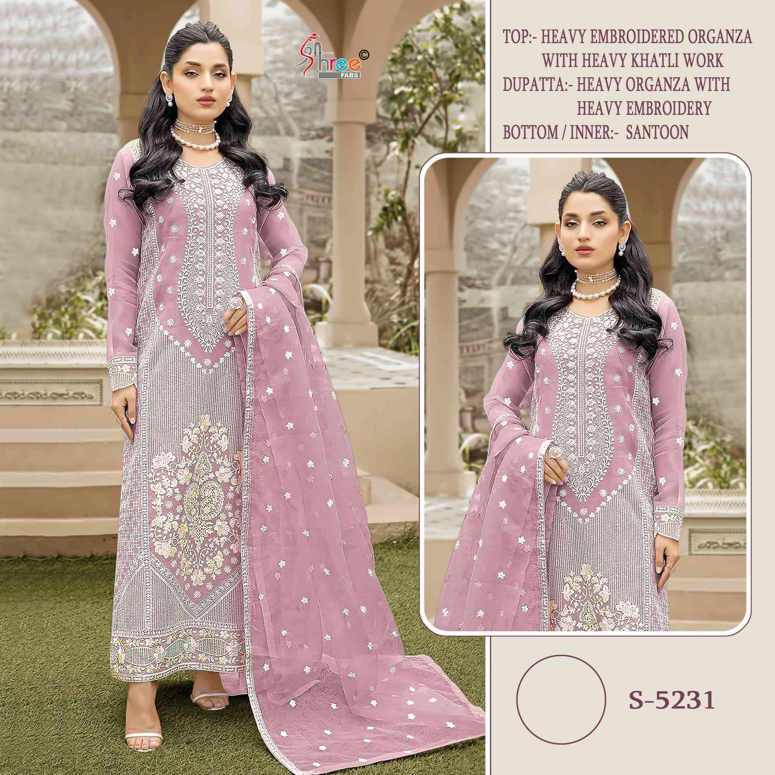 SHREE FAB S 5231 COLORS HEAVY ORGANZA EMBROIDERY PAKISTANI SUIT WHOLESALER IN SURAT 