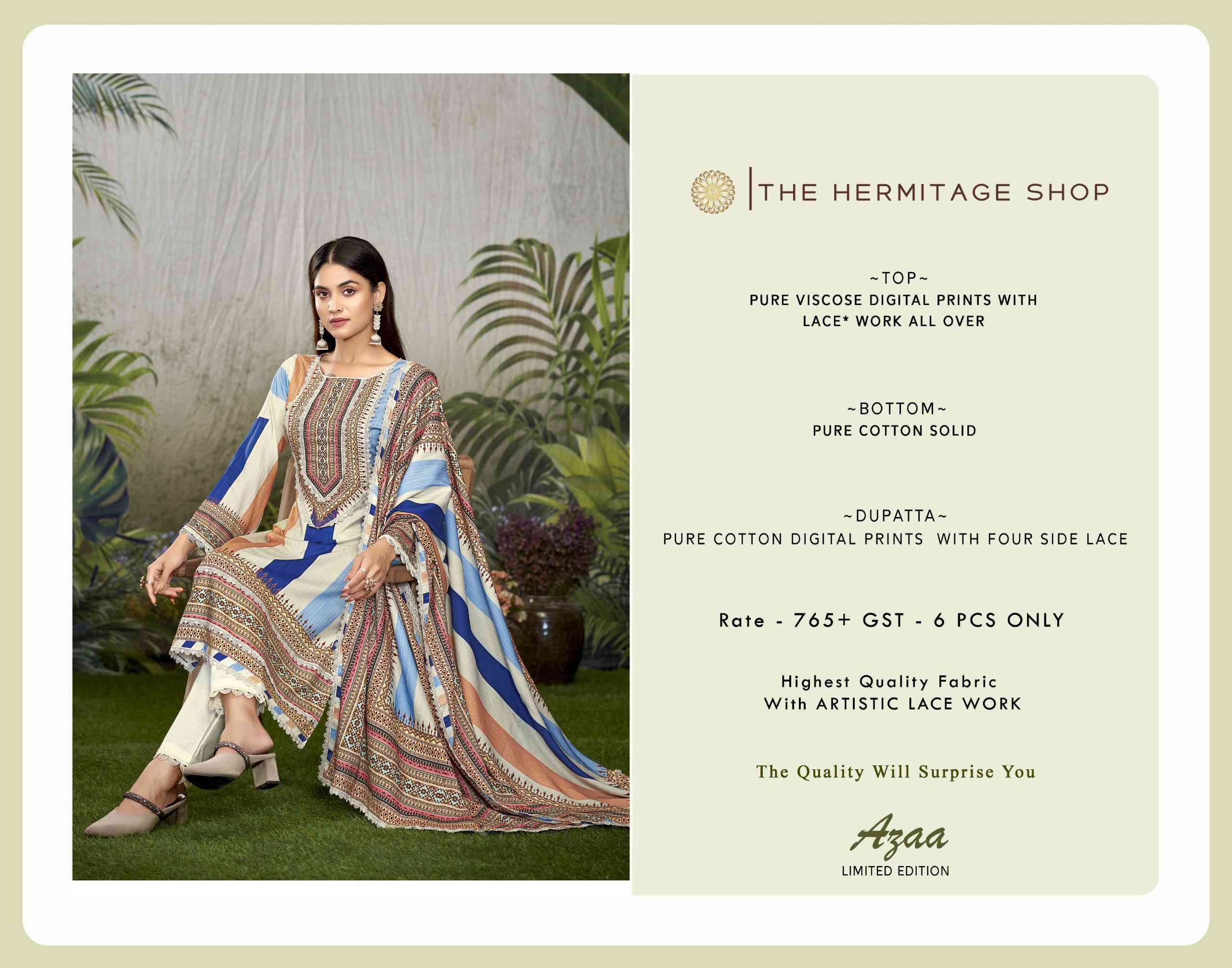 THE HERMITAGE SHOP AZAA LIMITED EDITION FANCY VISCOSE COTTON SUIT SUPPLIER