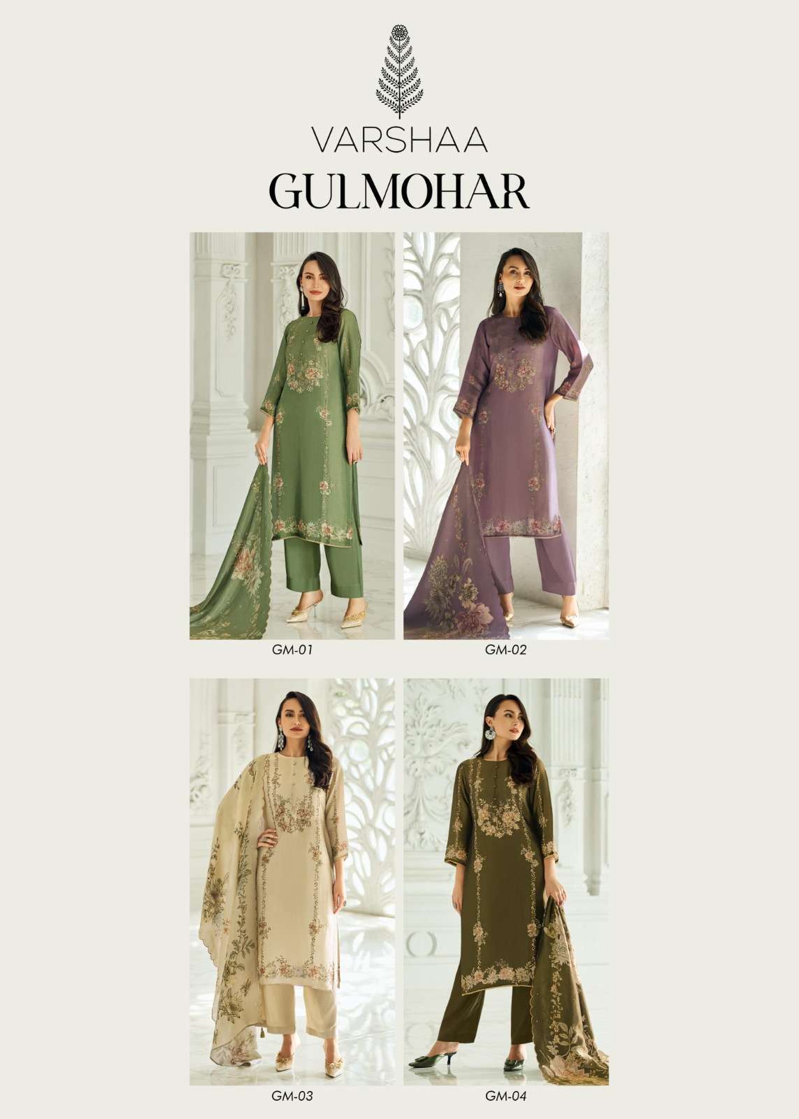 VARSHA GULMOHAR EXCLUSIVE FANCY LADIES SUIT CATALOGUE WHOLESALER 2024