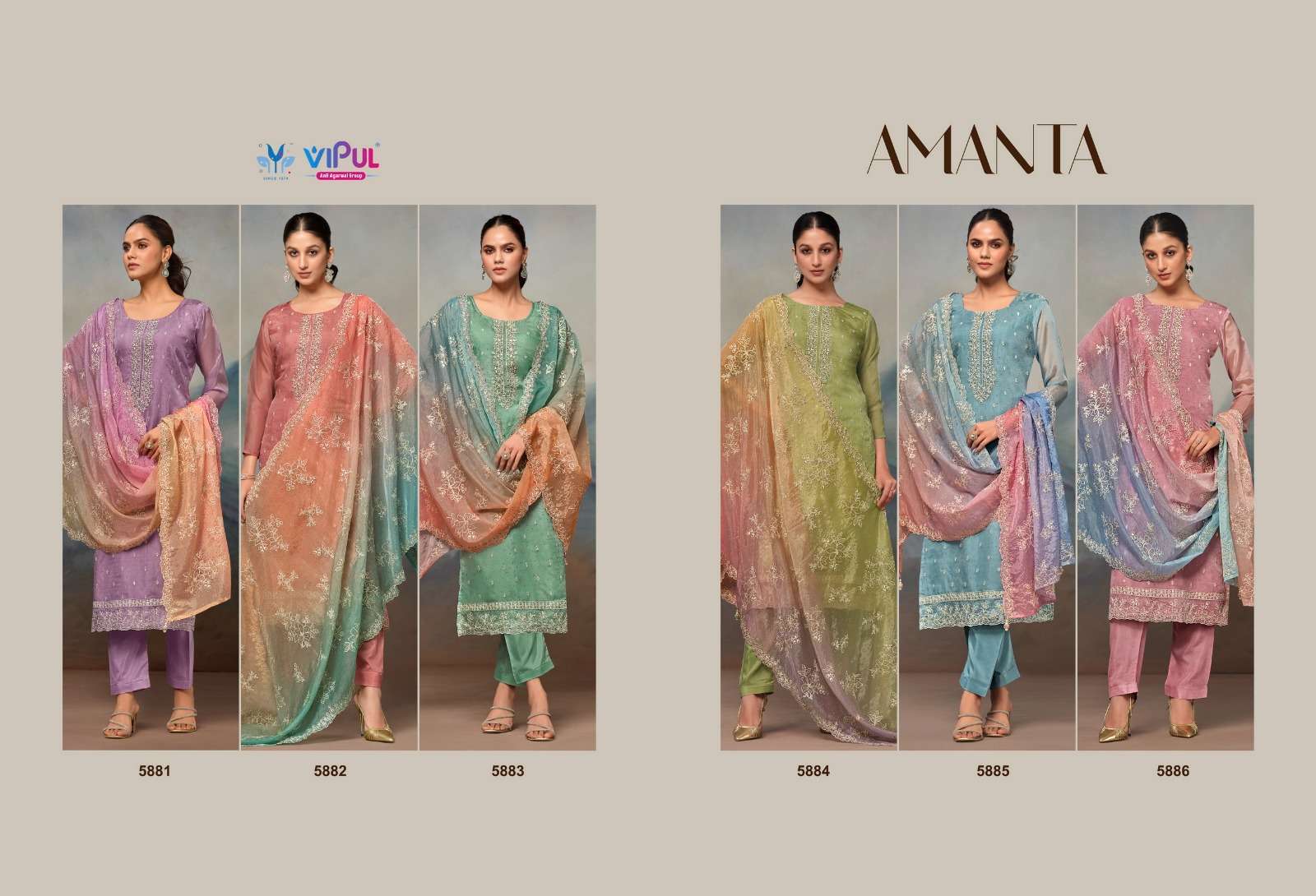 VIPUL FASHION AMANTA DESIGNER ORGANZA SUIT CATALOG SUPPLIER BEST RATE 