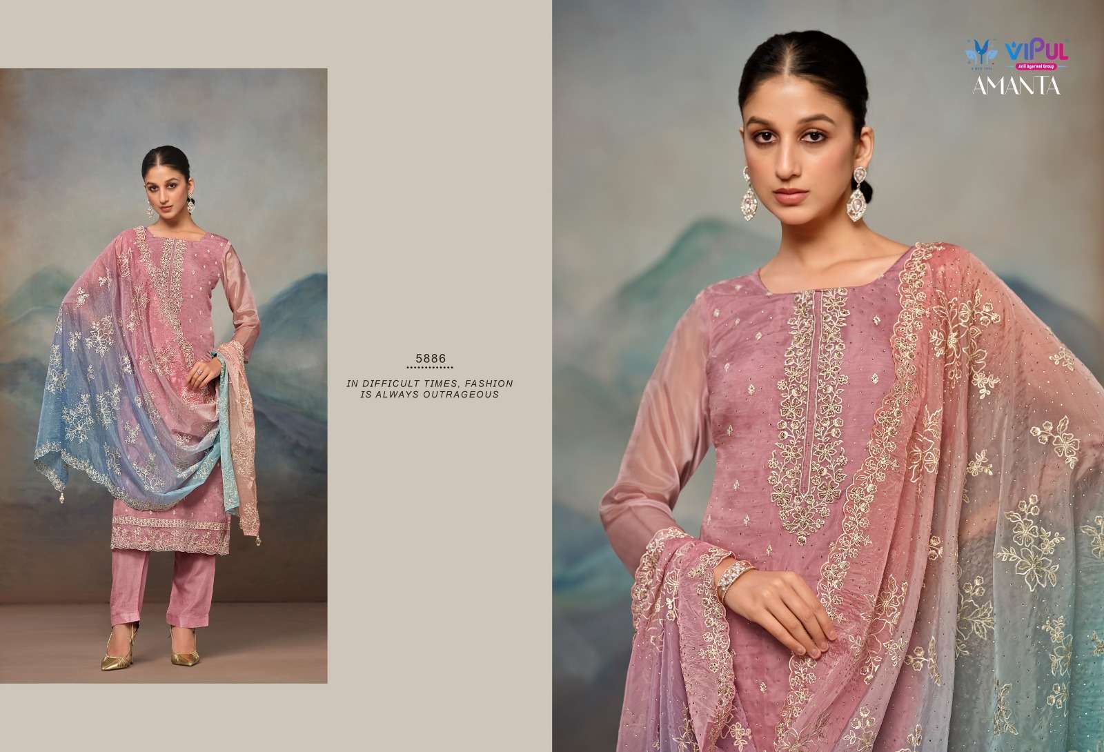 VIPUL FASHION AMANTA DESIGNER ORGANZA SUIT CATALOG SUPPLIER BEST RATE 