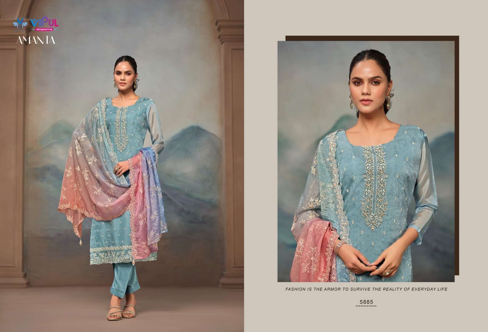 VIPUL FASHION AMANTA DESIGNER ORGANZA SUIT CATALOG SUPPLIER BEST RATE 