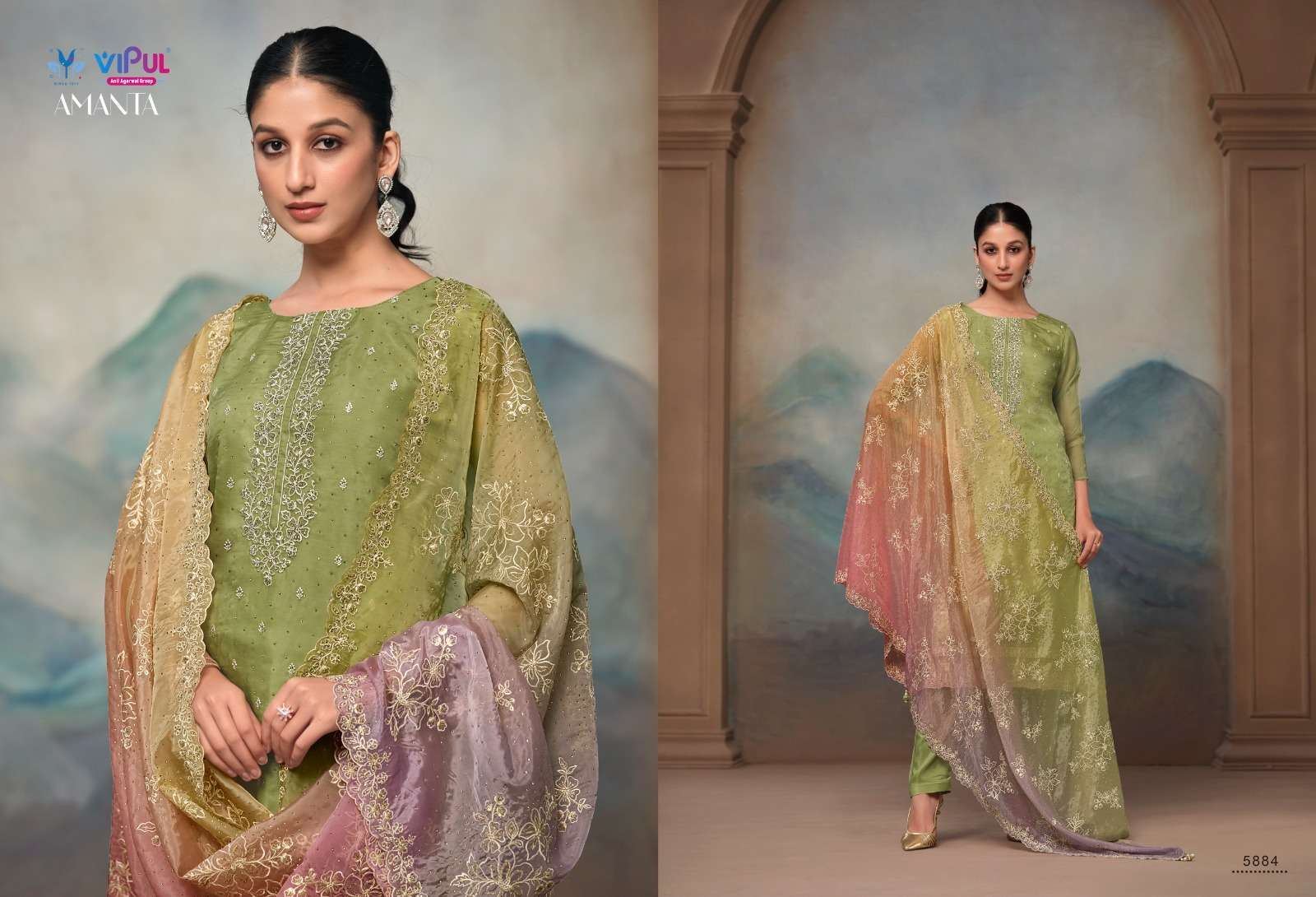 VIPUL FASHION AMANTA DESIGNER ORGANZA SUIT CATALOG SUPPLIER BEST RATE 