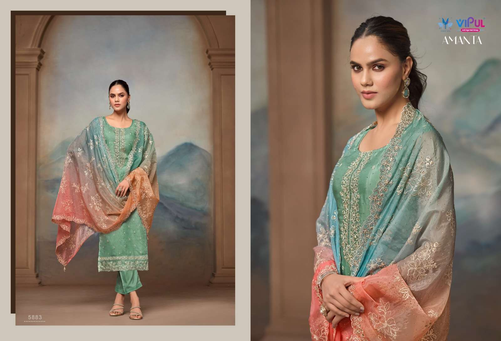 VIPUL FASHION AMANTA DESIGNER ORGANZA SUIT CATALOG SUPPLIER BEST RATE 