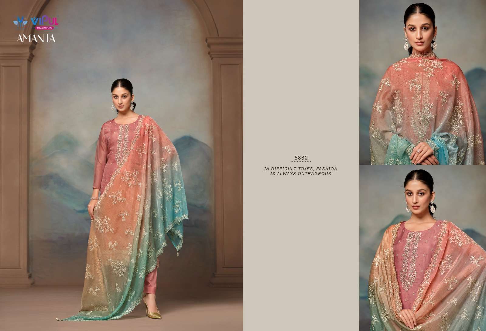 VIPUL FASHION AMANTA DESIGNER ORGANZA SUIT CATALOG SUPPLIER BEST RATE 
