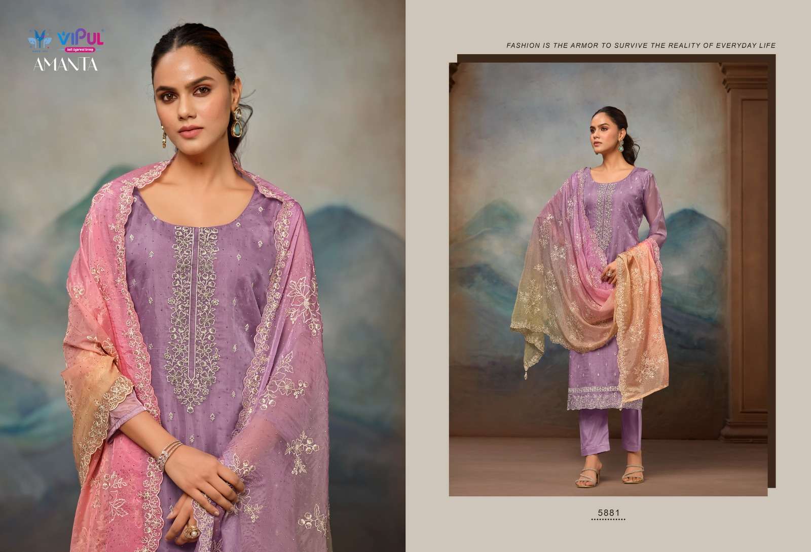 VIPUL FASHION AMANTA DESIGNER ORGANZA SUIT CATALOG SUPPLIER BEST RATE 