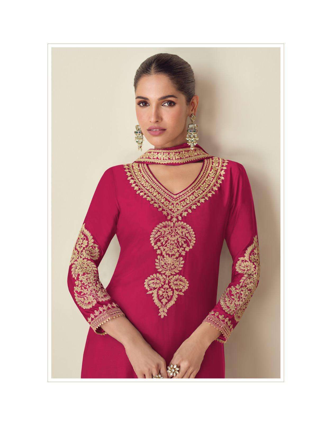 AASHIRWAD ROMA 10150 TO 10152 CHINON SILK DESIGNER SUIT CATALOGUE EXPORTER 2024