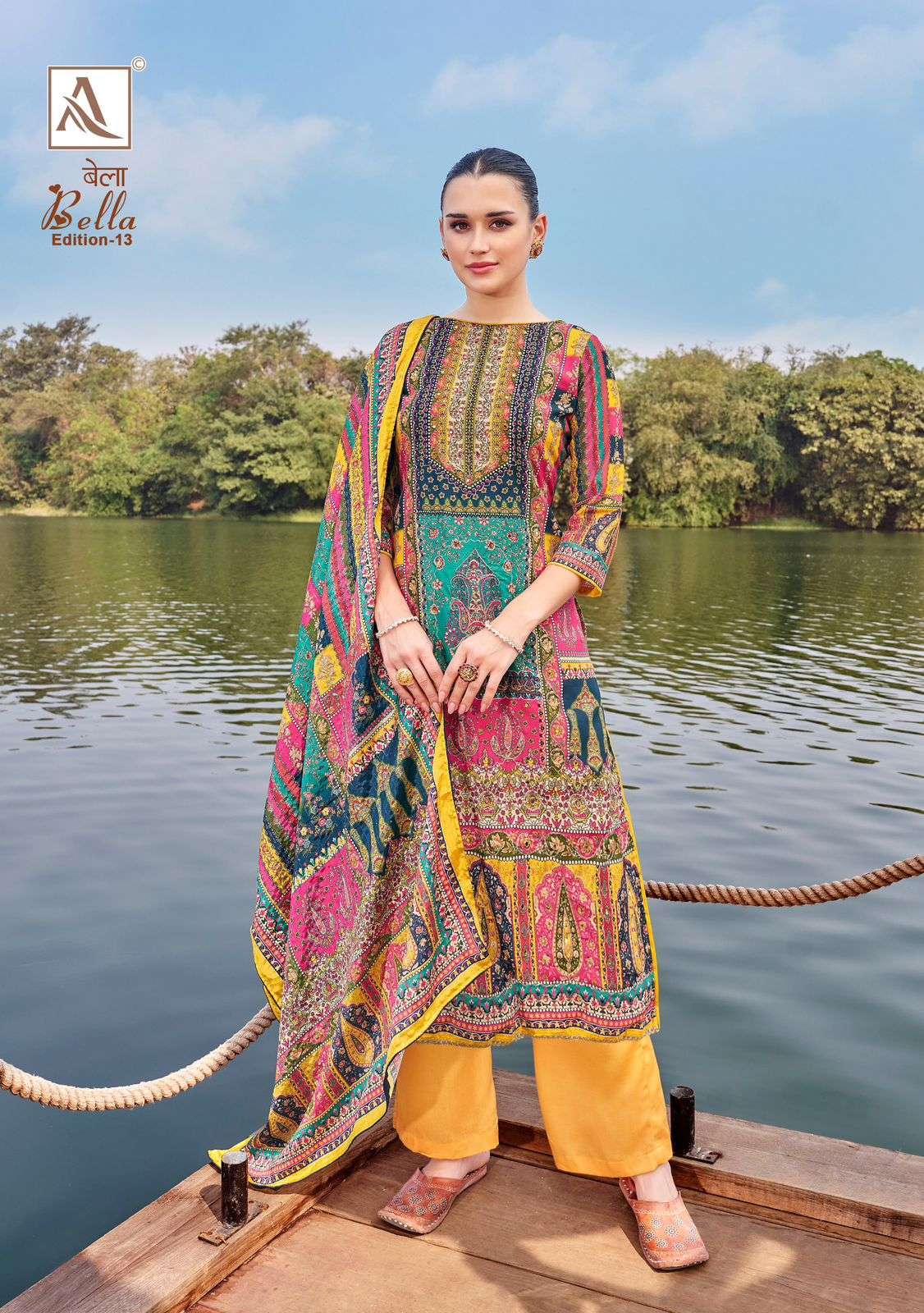 ALOK SUIT BELLA EDITION 13 PURE MUSLIN LADIES SUIT CATALOG EXPORTER IN SURAT 