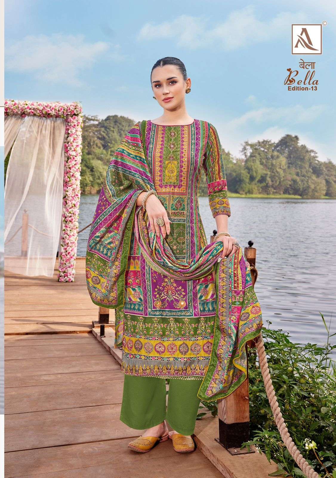 ALOK SUIT BELLA EDITION 13 PURE MUSLIN LADIES SUIT CATALOG EXPORTER IN SURAT 