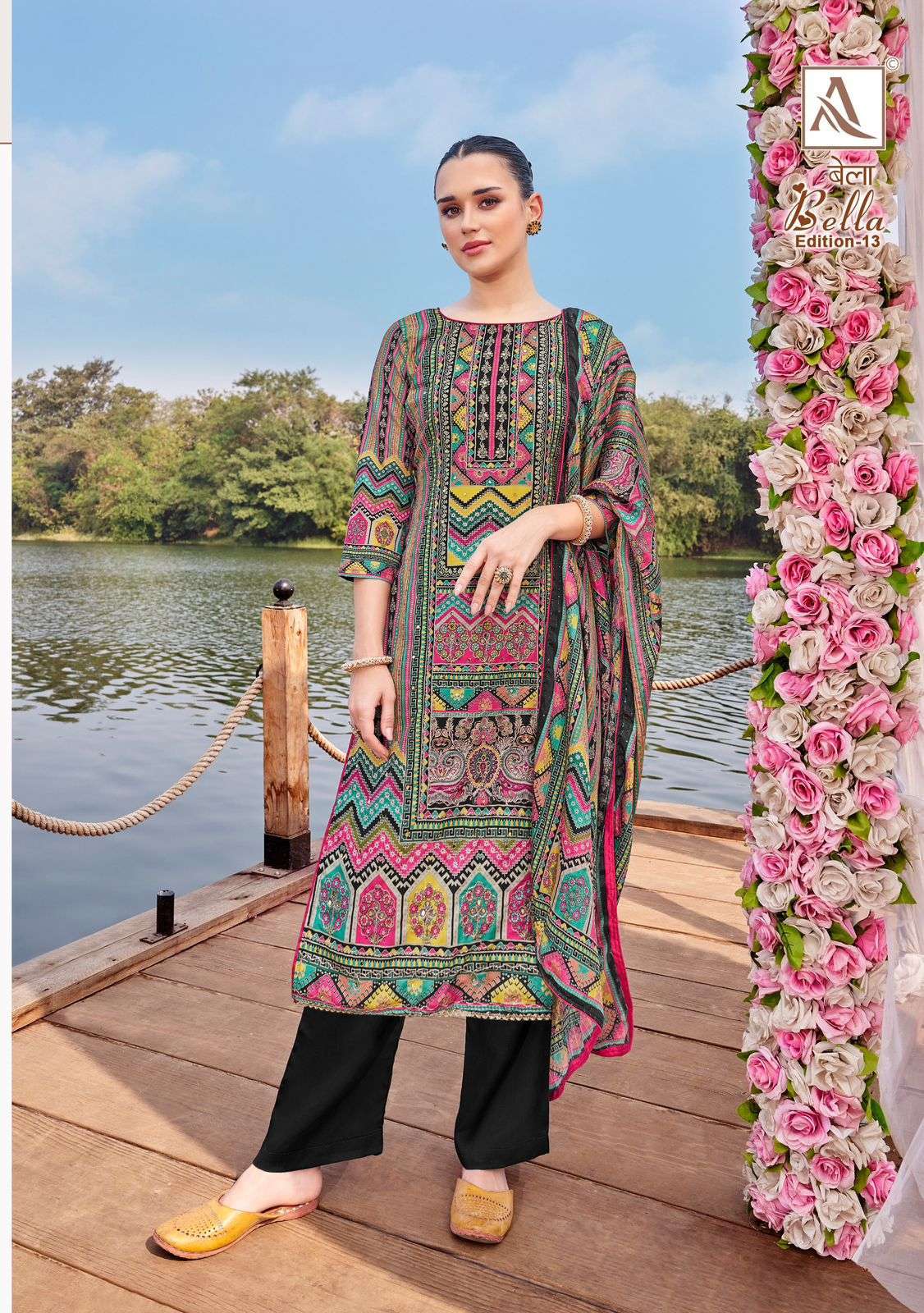 ALOK SUIT BELLA EDITION 13 PURE MUSLIN LADIES SUIT CATALOG EXPORTER IN SURAT 