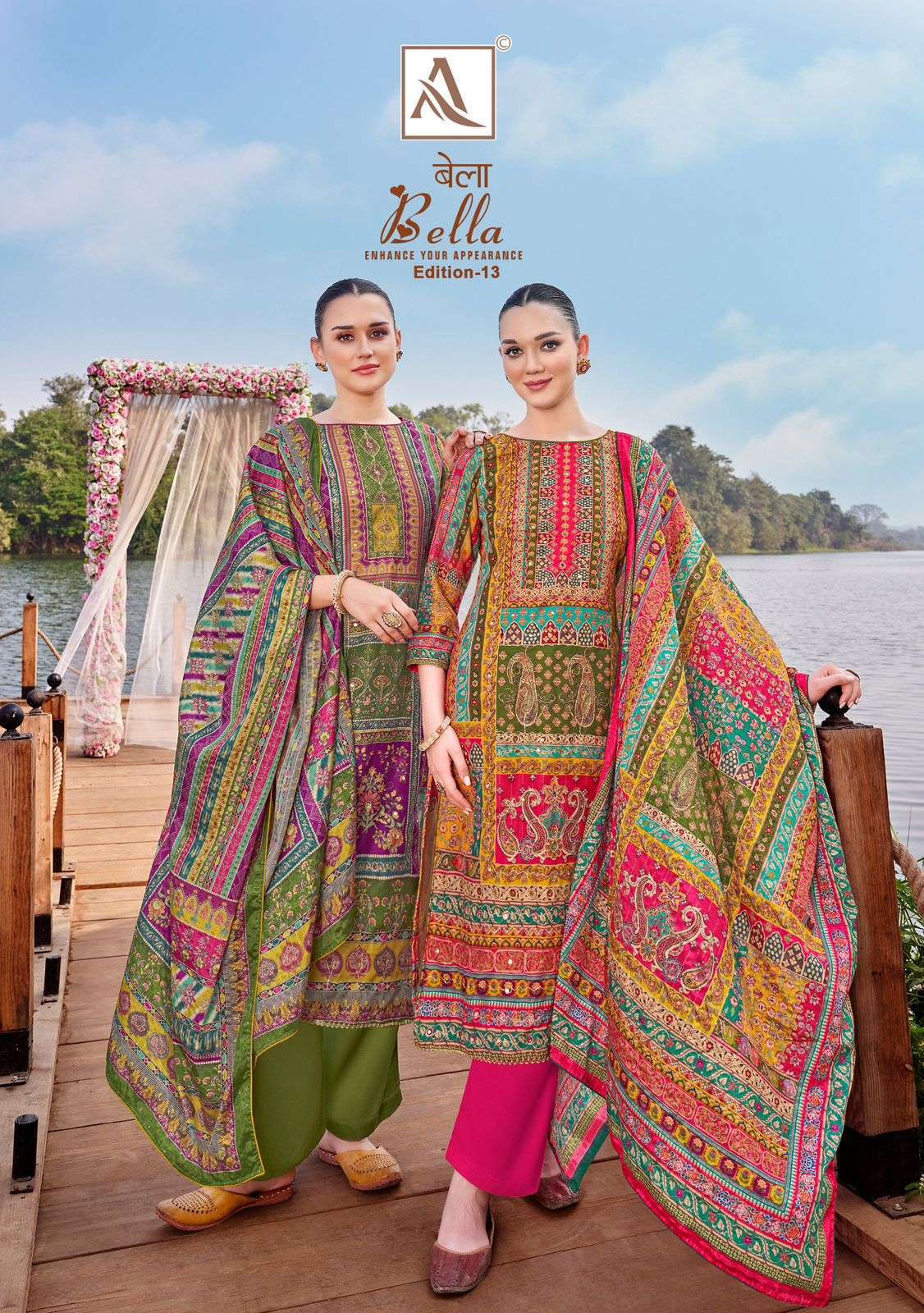 ALOK SUIT BELLA EDITION 13 PURE MUSLIN LADIES SUIT CATALOG EXPORTER IN SURAT 