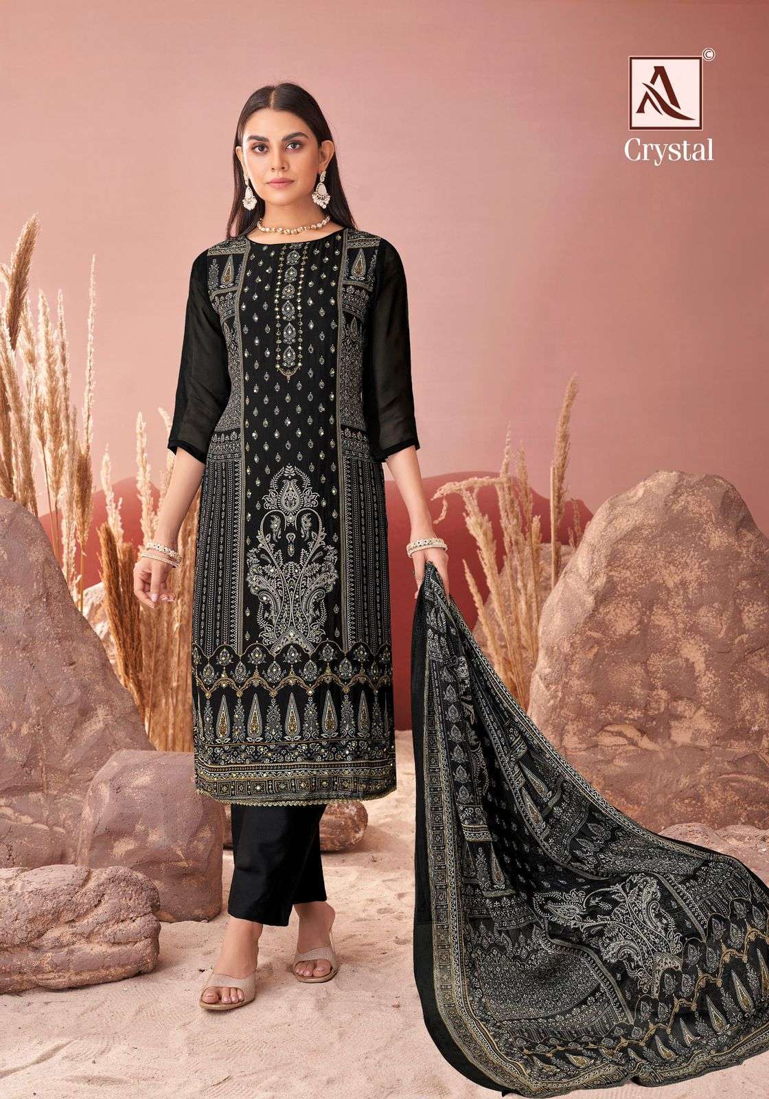 ALOK SUIT CRYSTAL FANCY VISCOSE ORGANZA SUIT CATALOG SUPPLIER 2025