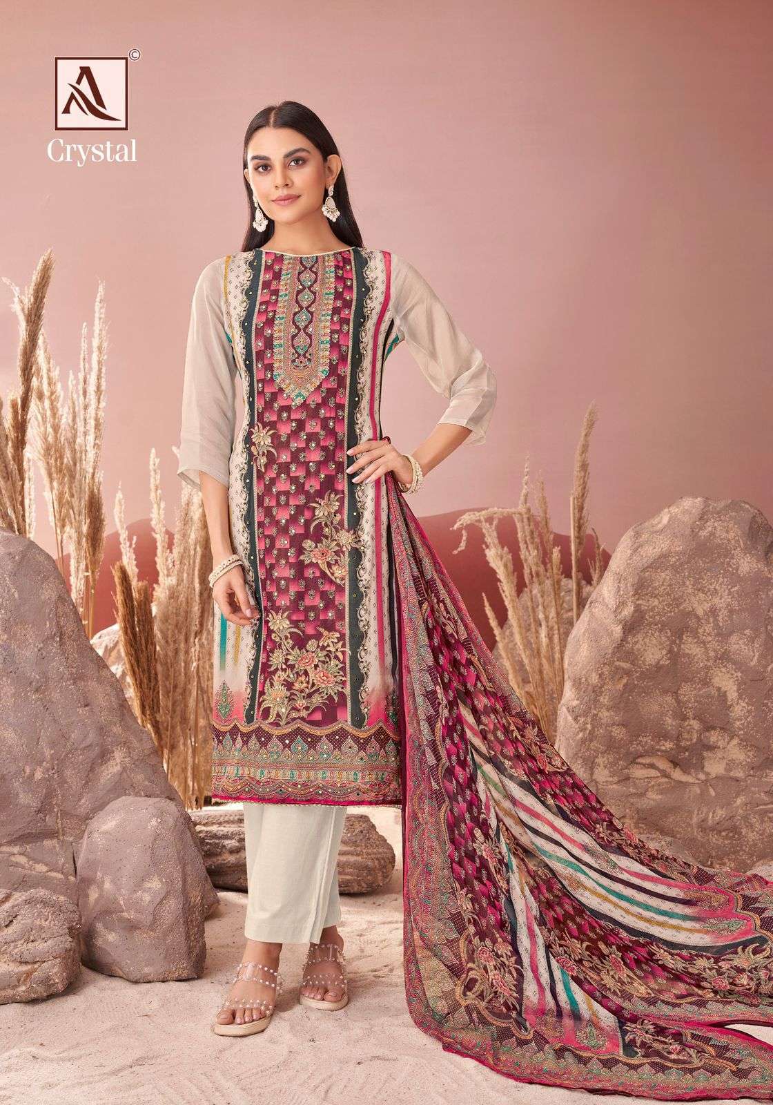 ALOK SUIT CRYSTAL FANCY VISCOSE ORGANZA SUIT CATALOG SUPPLIER 2025