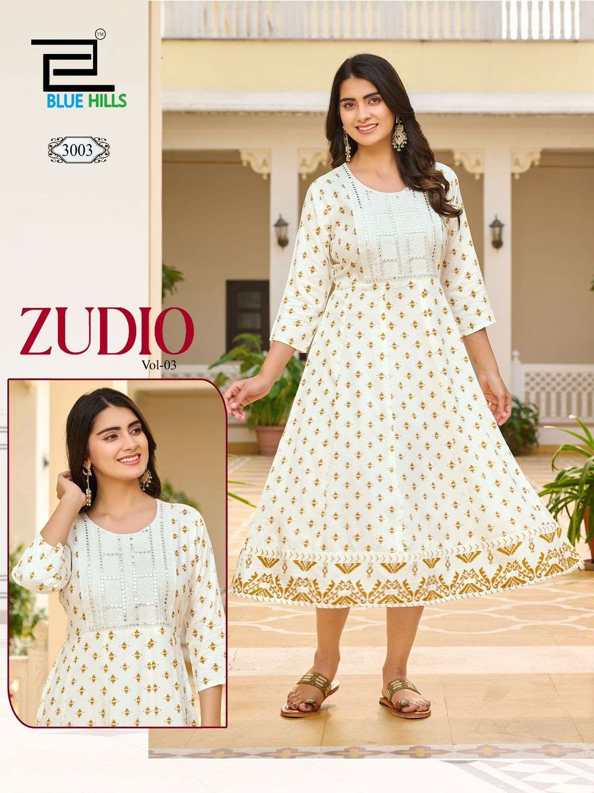 BLUE HILLS ZUDIO VOL 3 ANARKALI PATTERN FANCY KURTI CATALOGUE EXPORTER 
