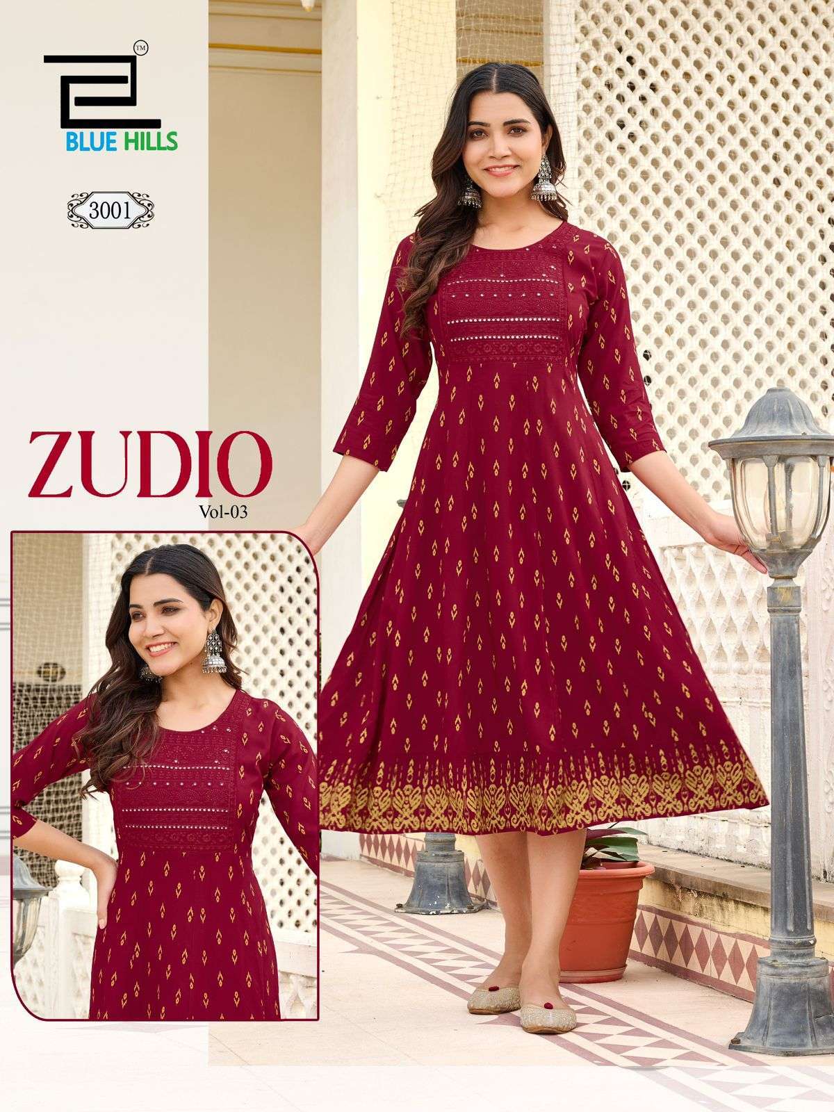 BLUE HILLS ZUDIO VOL 3 ANARKALI PATTERN FANCY KURTI CATALOGUE EXPORTER 