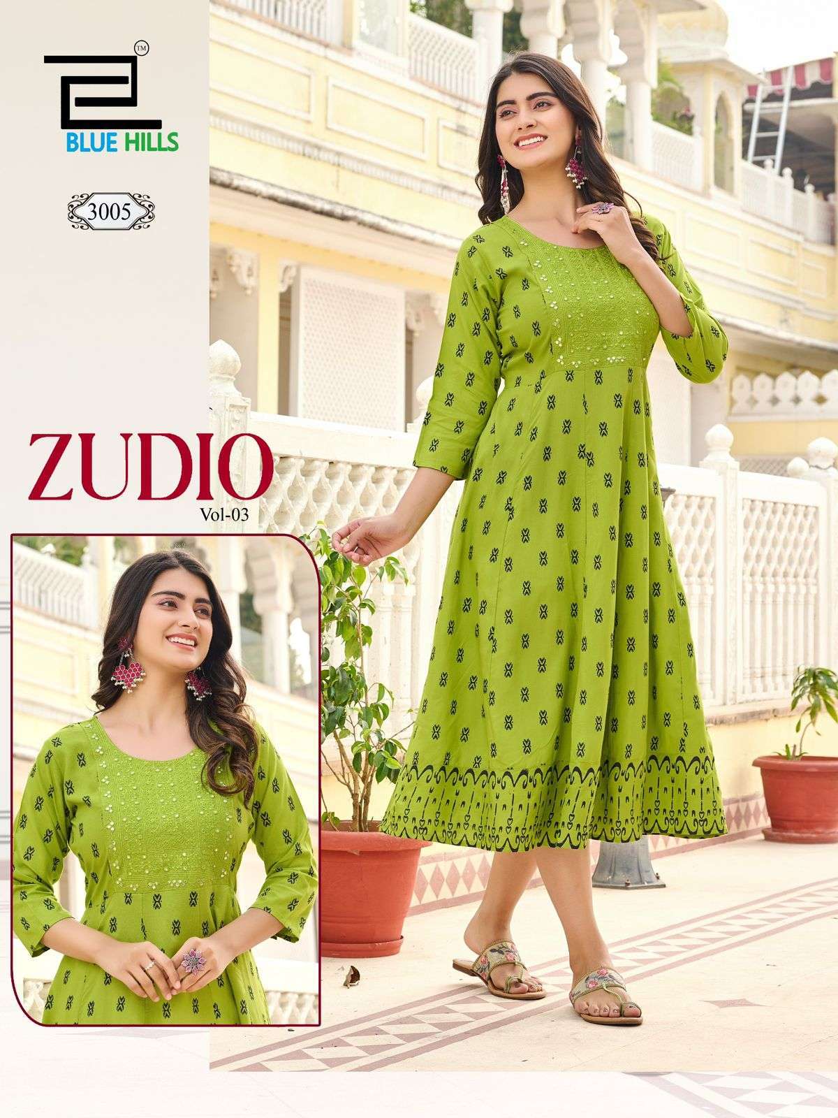 BLUE HILLS ZUDIO VOL 3 ANARKALI PATTERN FANCY KURTI CATALOGUE EXPORTER 