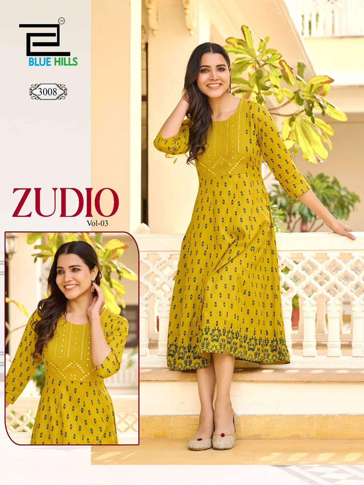 BLUE HILLS ZUDIO VOL 3 ANARKALI PATTERN FANCY KURTI CATALOGUE EXPORTER 