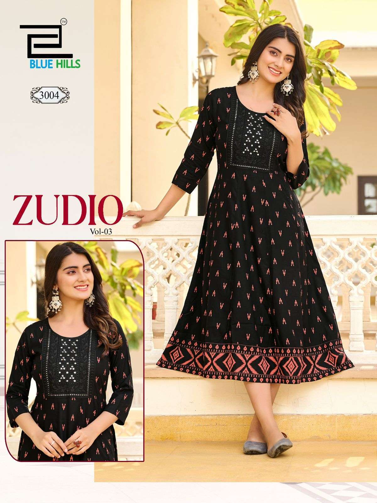 BLUE HILLS ZUDIO VOL 3 ANARKALI PATTERN FANCY KURTI CATALOGUE EXPORTER 