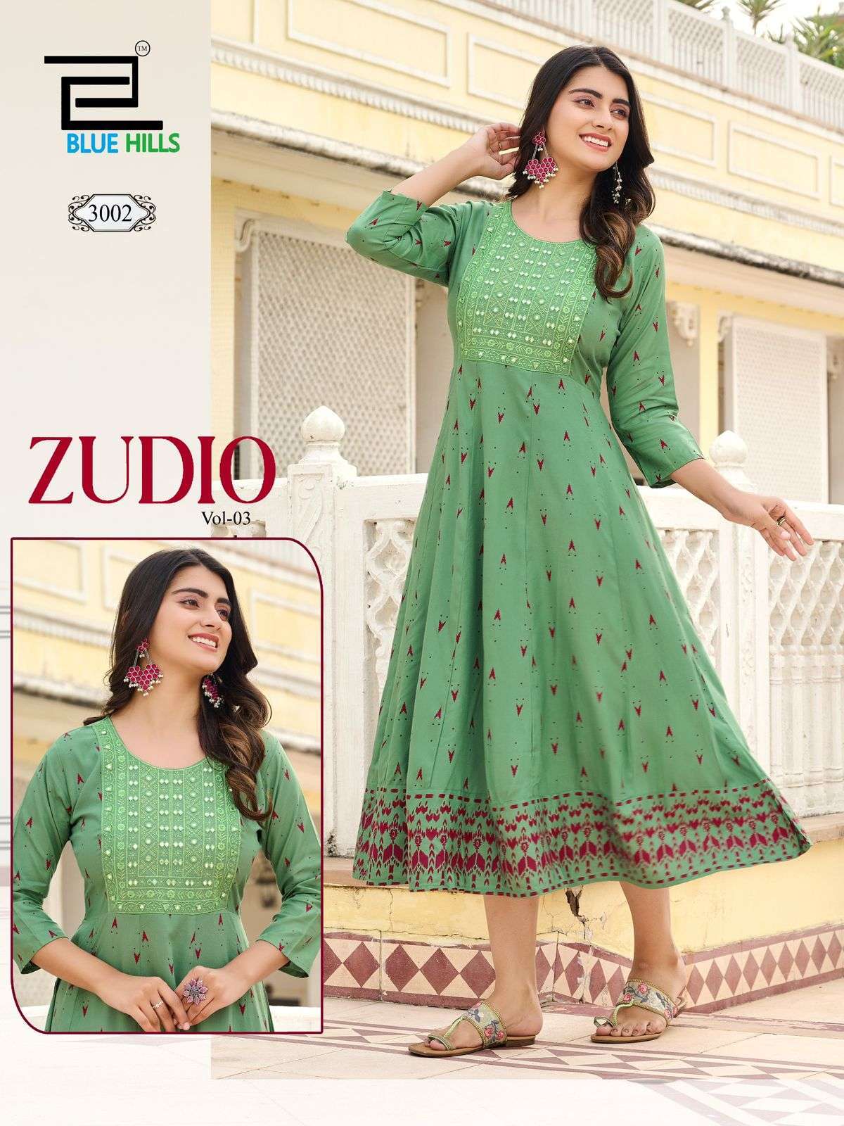 BLUE HILLS ZUDIO VOL 3 ANARKALI PATTERN FANCY KURTI CATALOGUE EXPORTER 