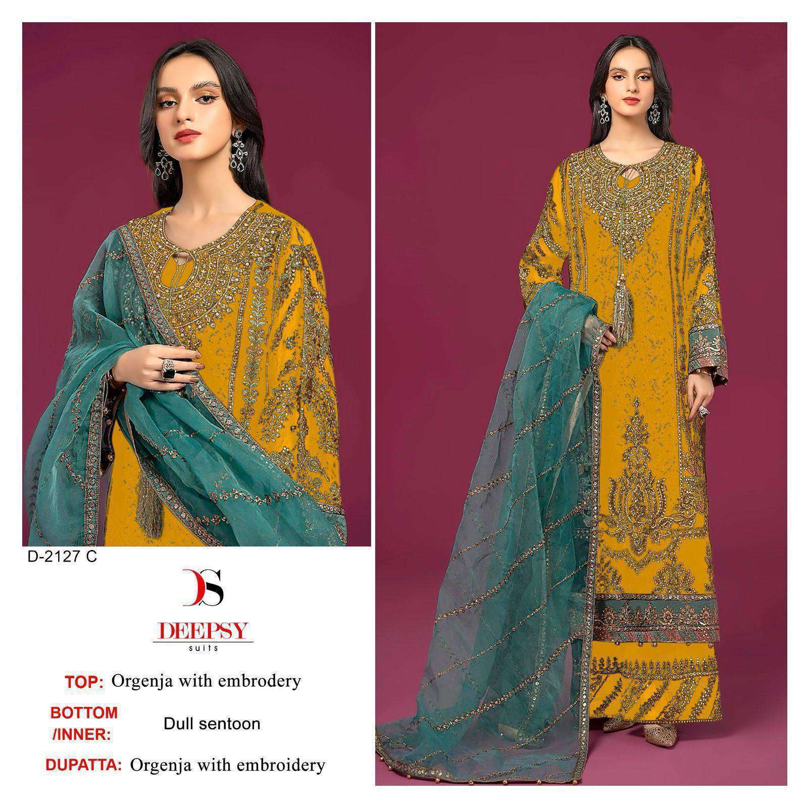 DEEPSY 2127 COLORS PARTYWEAR ORGANZA EMBROIDERY WORK PAKISTANI SUIT WHOLESALER 2024