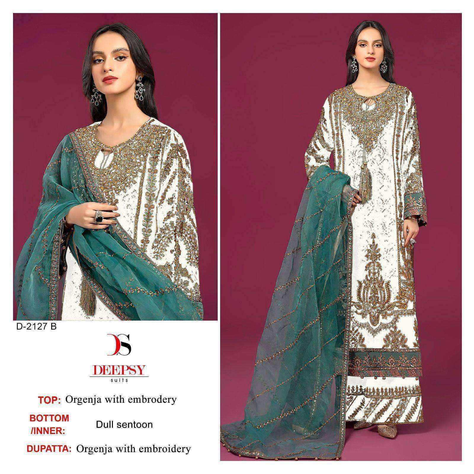 DEEPSY 2127 COLORS PARTYWEAR ORGANZA EMBROIDERY WORK PAKISTANI SUIT WHOLESALER 2024