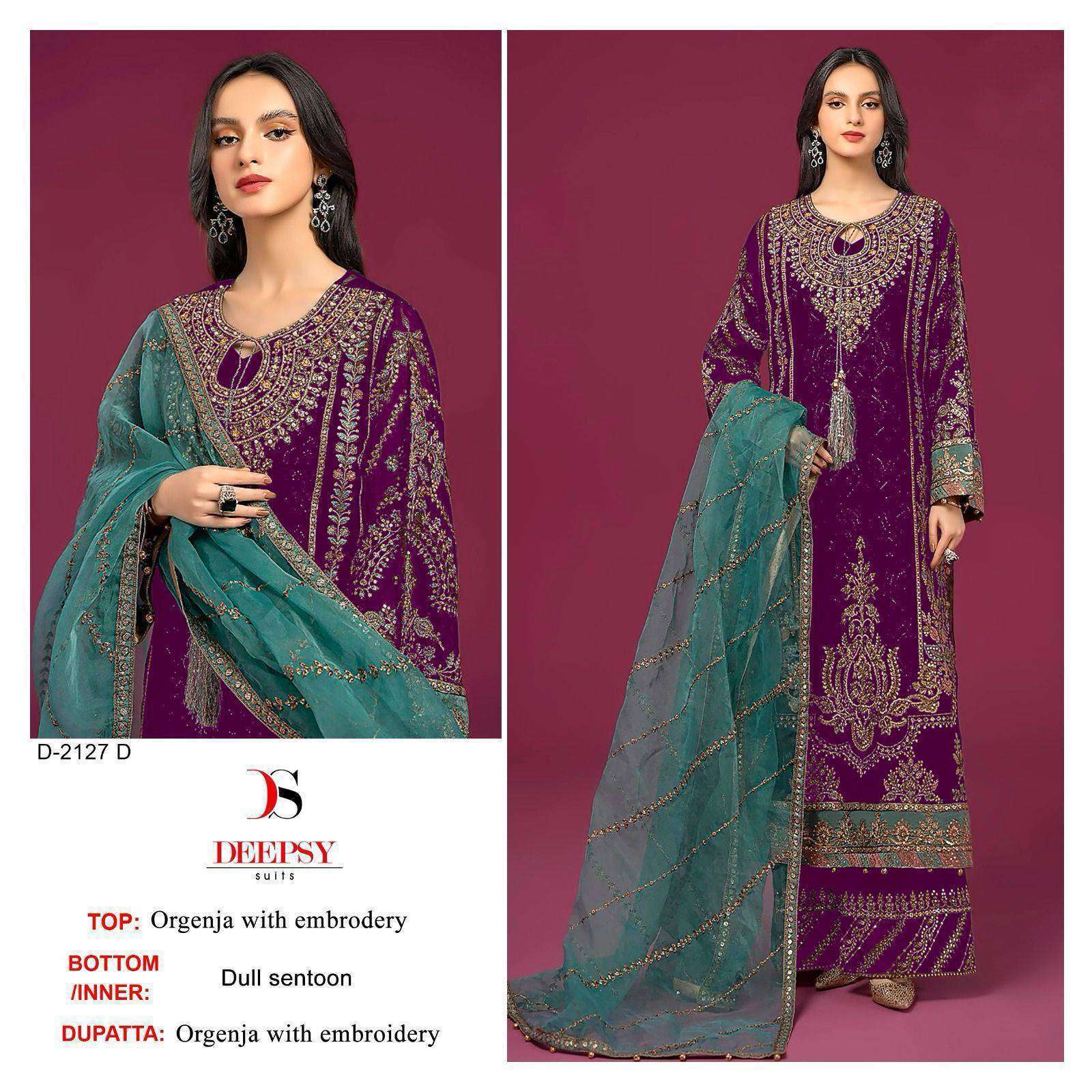 DEEPSY 2127 COLORS PARTYWEAR ORGANZA EMBROIDERY WORK PAKISTANI SUIT WHOLESALER 2024