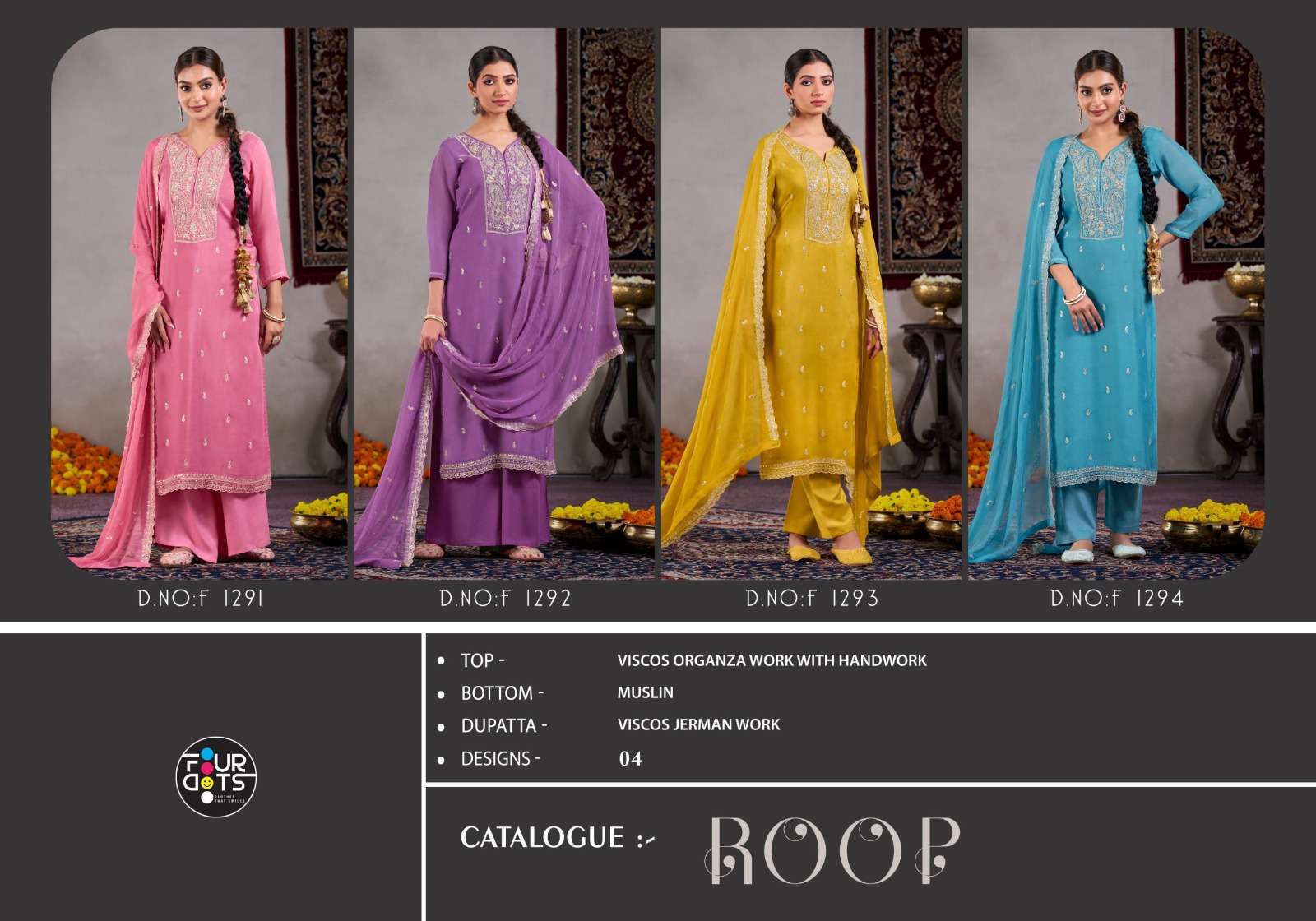FOURDOTS ROOP FESTIVE WEAR ORGANZA SUIT CATALOG WHOLESALER 2025