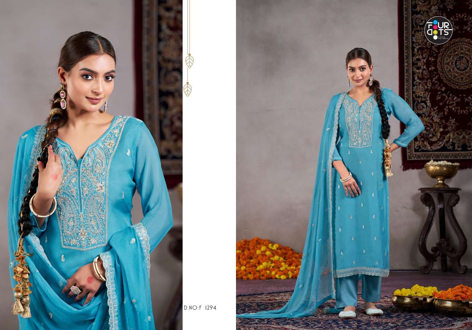 FOURDOTS ROOP FESTIVE WEAR ORGANZA SUIT CATALOG WHOLESALER 2025