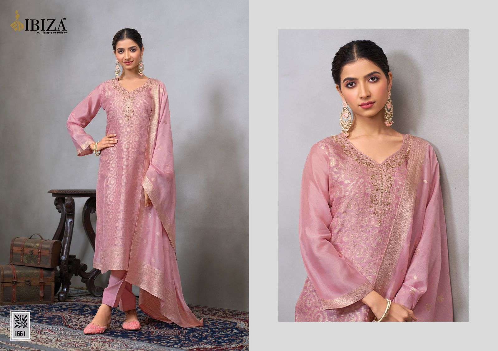 IBIZA NARAH JACQUARD SILK PARTYWEAR DRESS CATALOG EXPORTER 