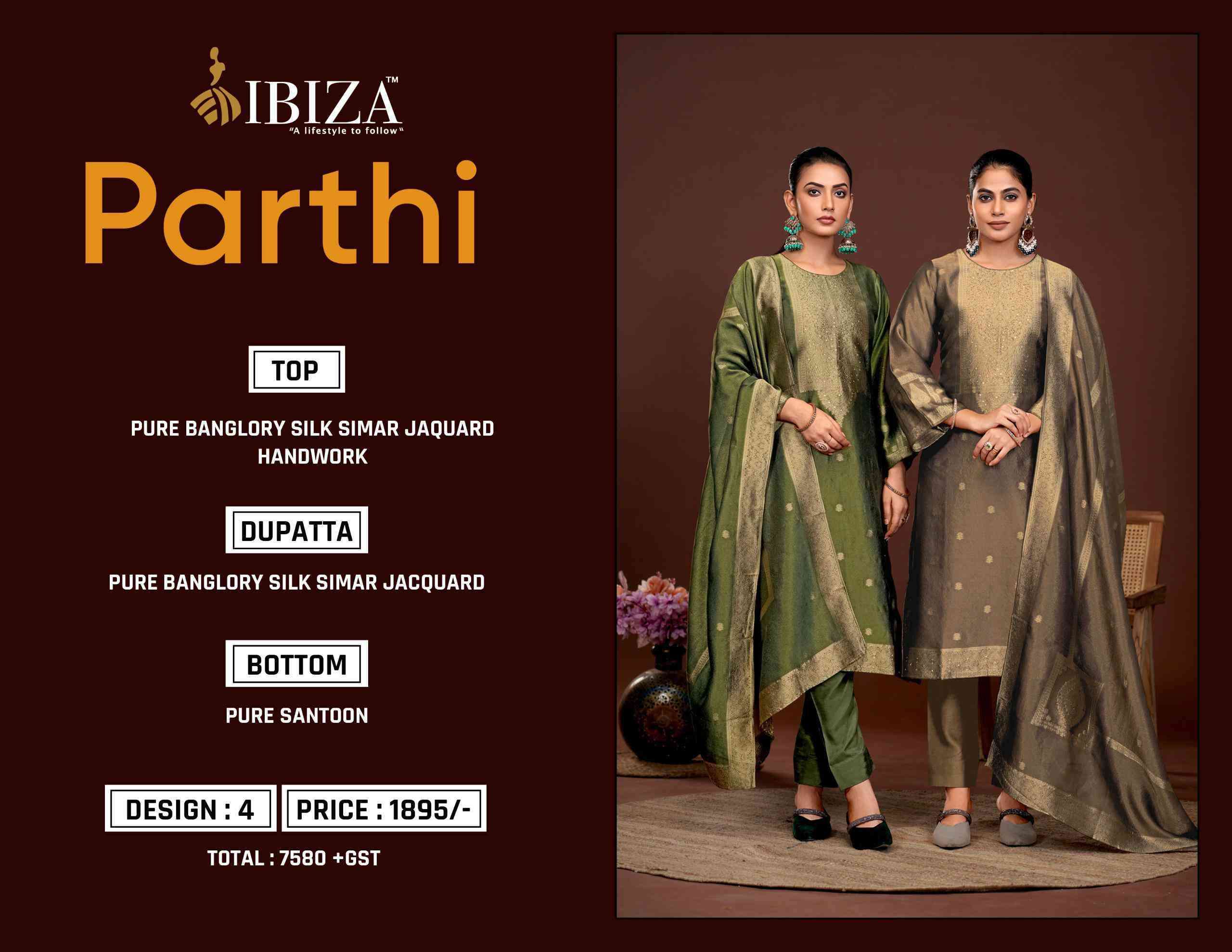 IBIZA PARTHI PARTYWEAR STYLE BANGLORY SILK SUIT CATALOG BEST RATE DEALER 2025