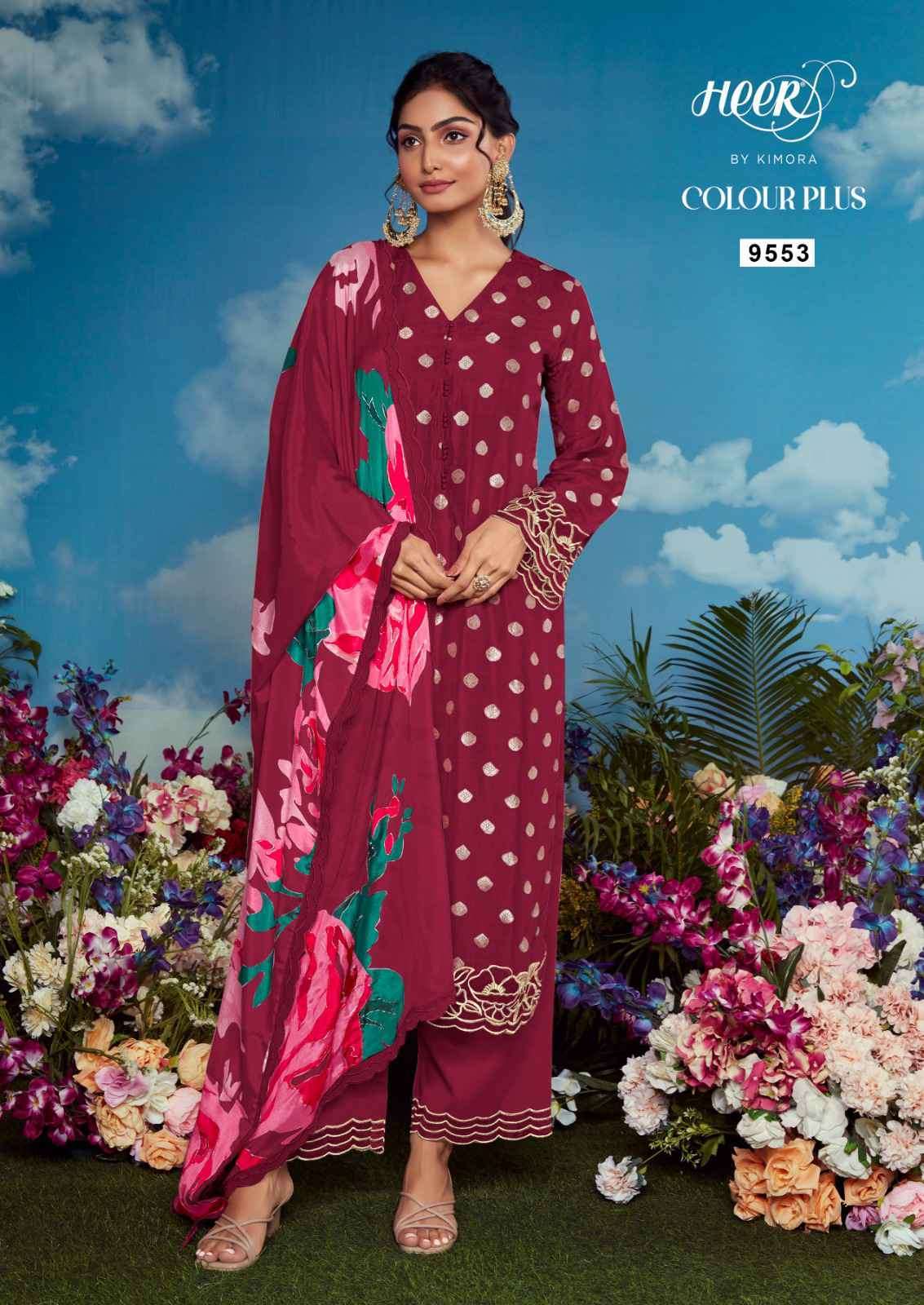 KIMORA HEER COLORS PLUS PARTYWEAR STYLE MUSLIN LADIES SUIT COLLECTION BEST RATE DEALER 2025