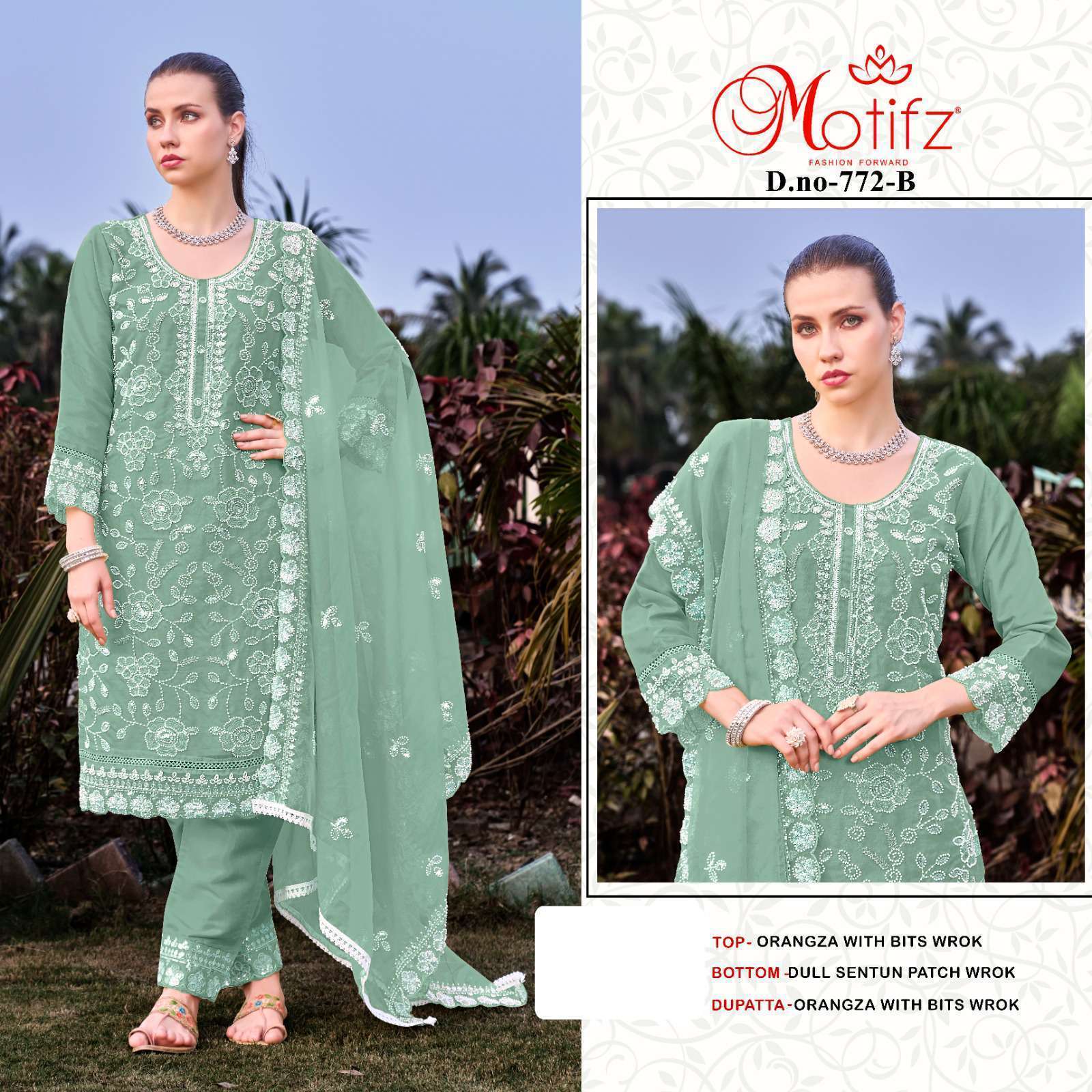 MOTIFZ 772 COLORS HEAVY EMBROIDERY ORGANZA PAKISTANI DRESS COLLECTION BEST RATE 