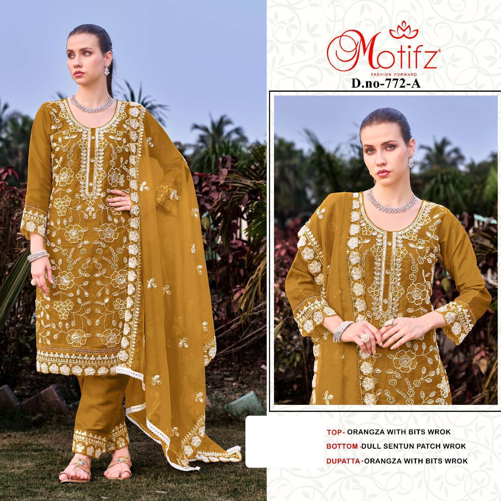 MOTIFZ 772 COLORS HEAVY EMBROIDERY ORGANZA PAKISTANI DRESS COLLECTION BEST RATE 