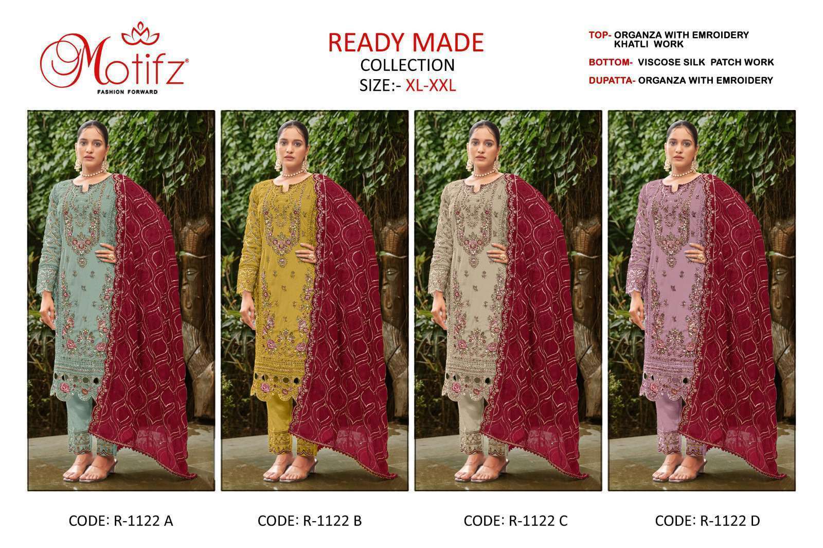 MOTIFZ R 1112 COLORS ORGANZA SILK READYMADE PAKISTANI SUIT WHOLESALER 2025