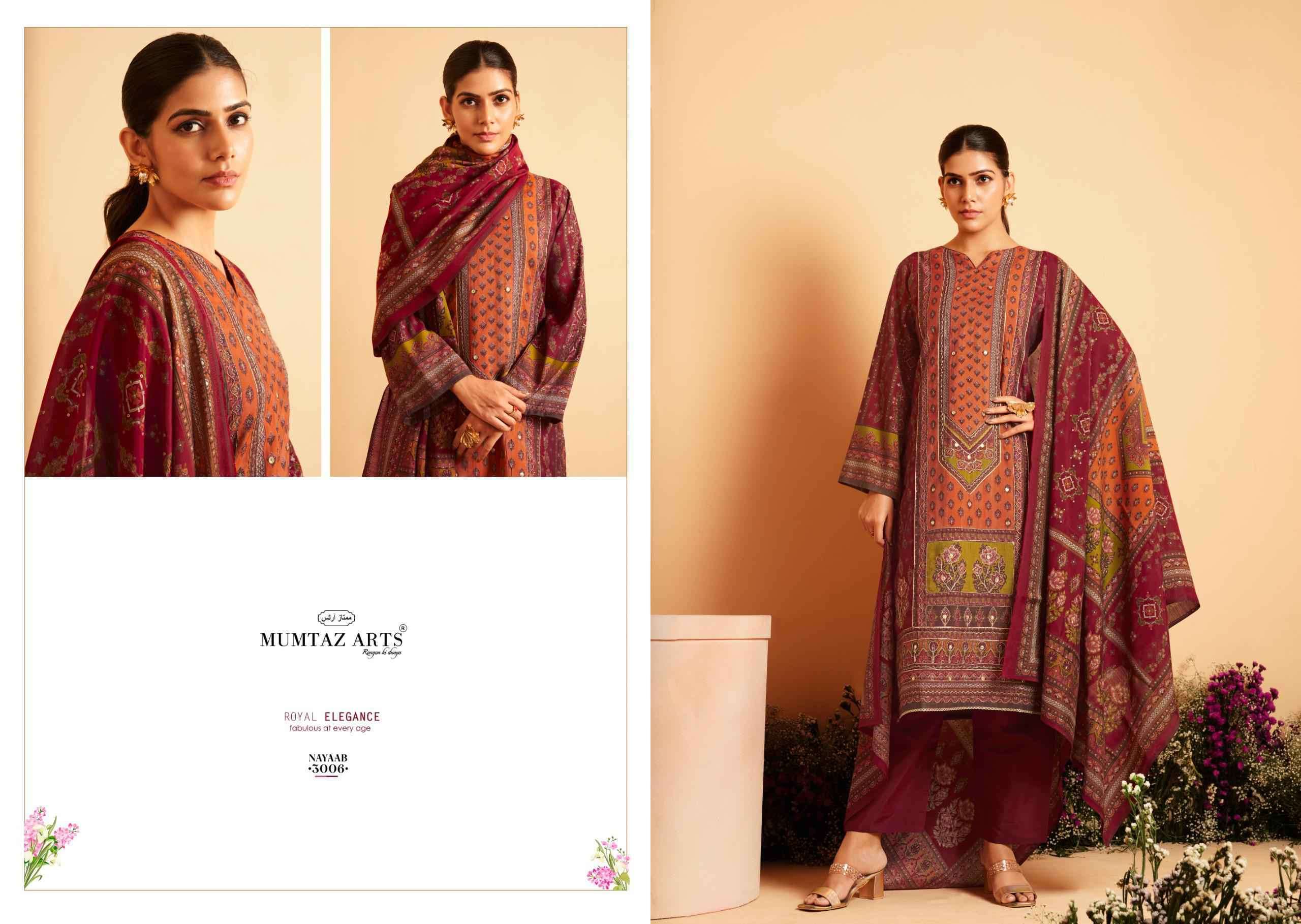 MUMTAZ ARTS NAYAAB VOL 3 FANCY WORK MUSLIN LADIES SUIT CATALOGUE WHOLESALER 