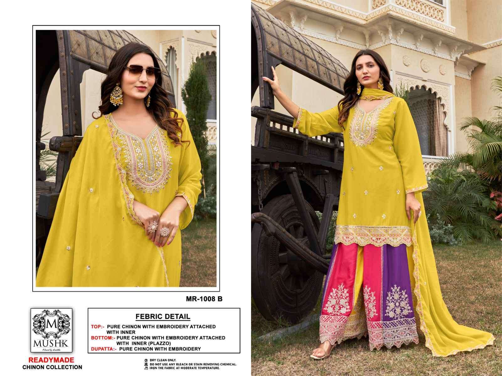 MUSHQ MR 1008 COLORS PURE CHINON READYMADE PARTYWEAR DRESS COLLECTION BEST RATE EXPORTER 2025