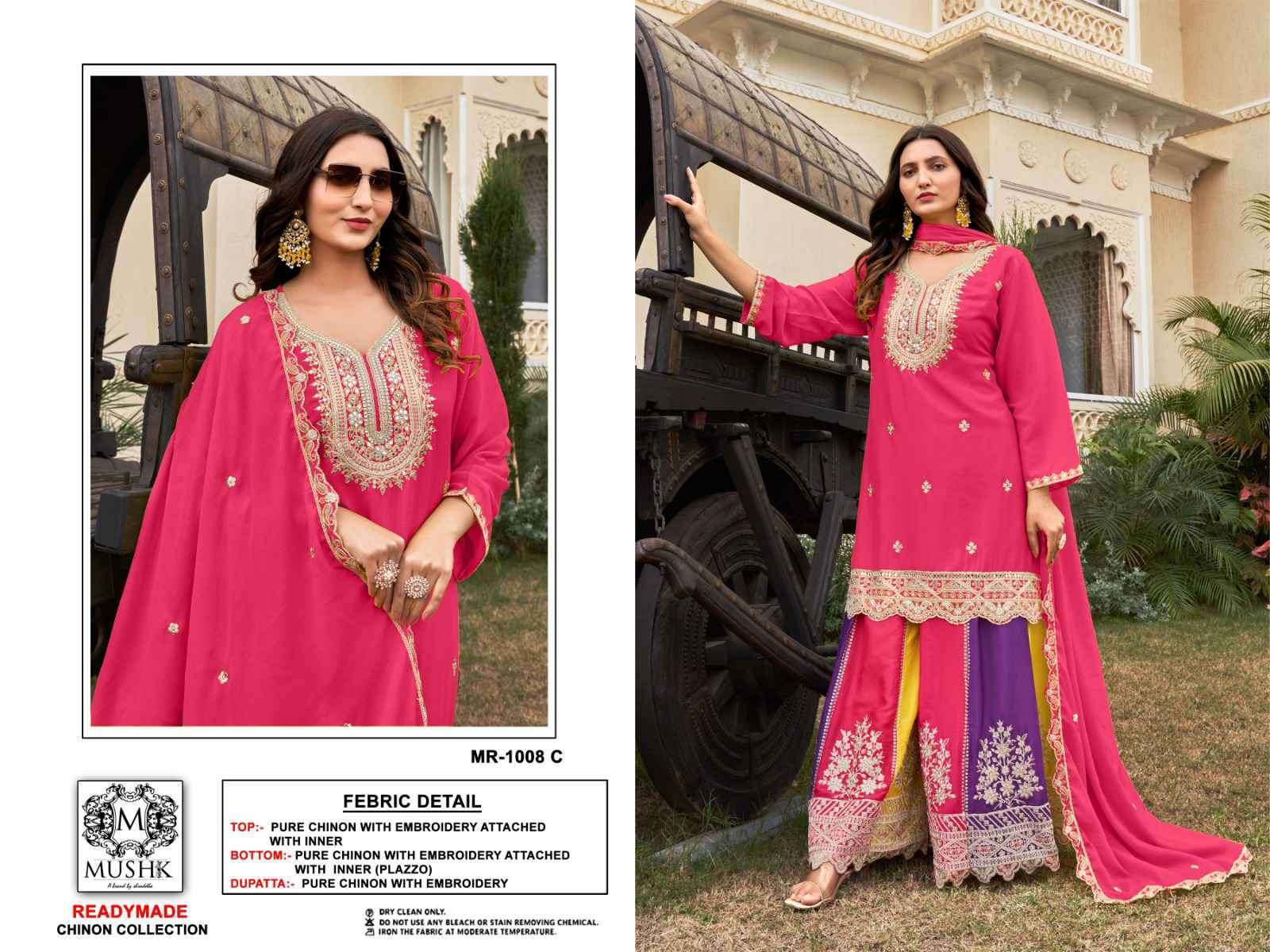 MUSHQ MR 1008 COLORS PURE CHINON READYMADE PARTYWEAR DRESS COLLECTION BEST RATE EXPORTER 2025